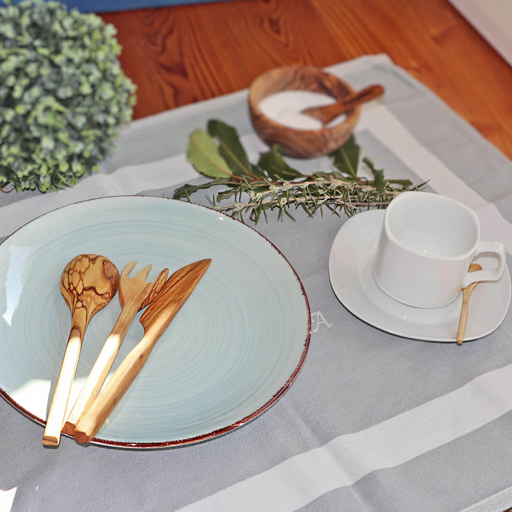 NATUREHOME Besteck-Set Tafelbesteck Besteck-Sets Rustikal Olivenholz (4-tlg), Olivenholz, Nachhaltig, Leicht, Handarbeit
