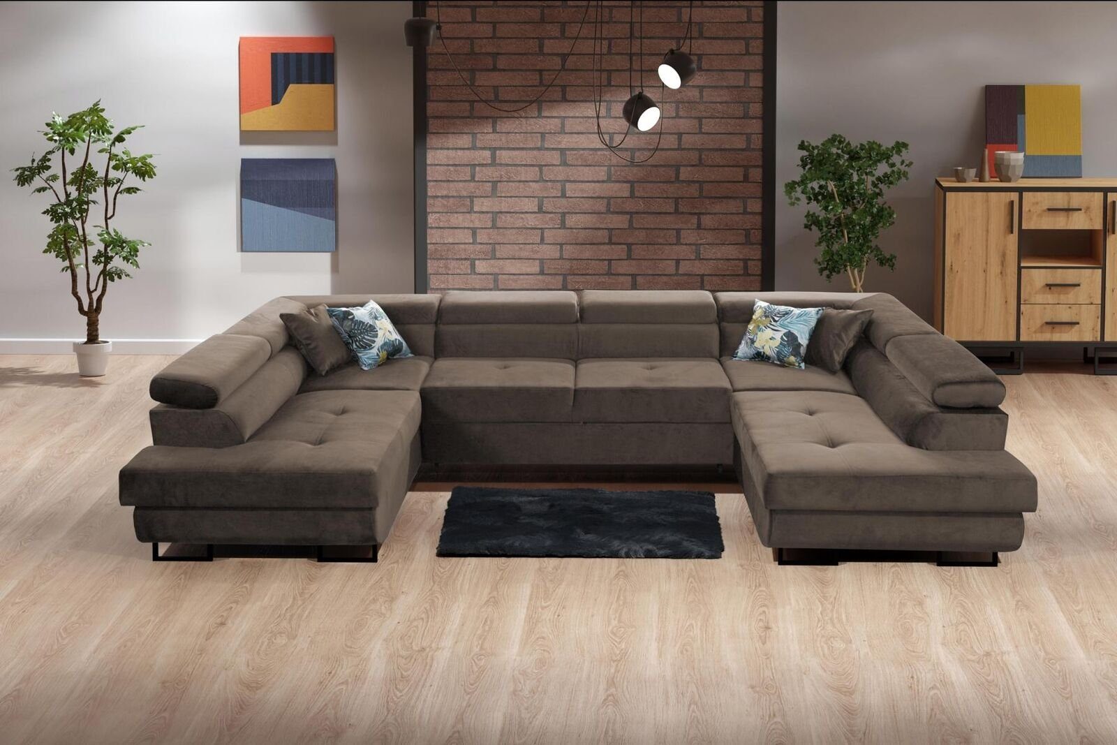 JVmoebel Ecksofa Ecksofa Stoff U-Form Couch Design Polster Textil Eck Modern Sofa, Made in Europe Braun