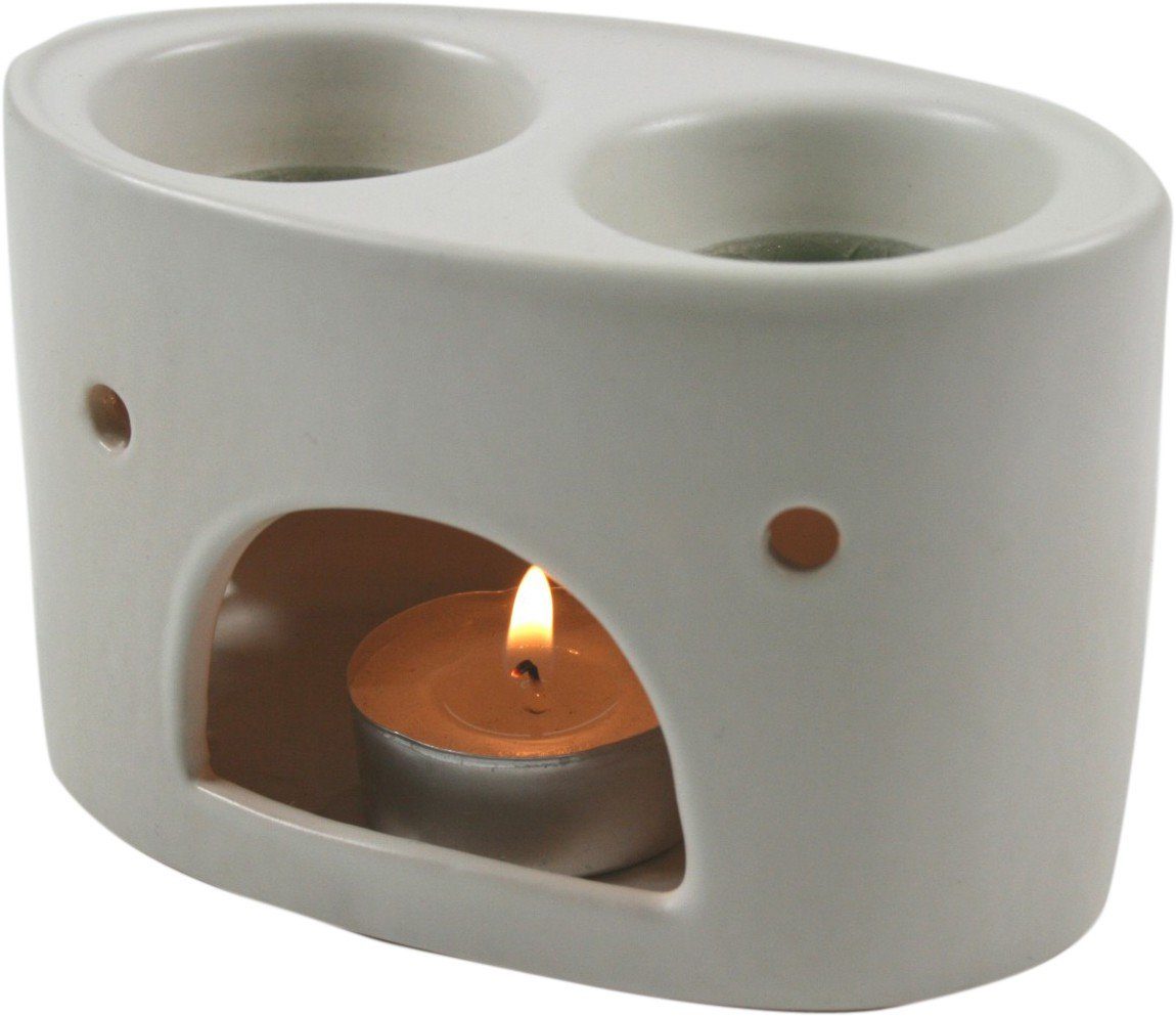 Guru-Shop Duftlampe - Keramik 2 Duftlampe Buddha weiß