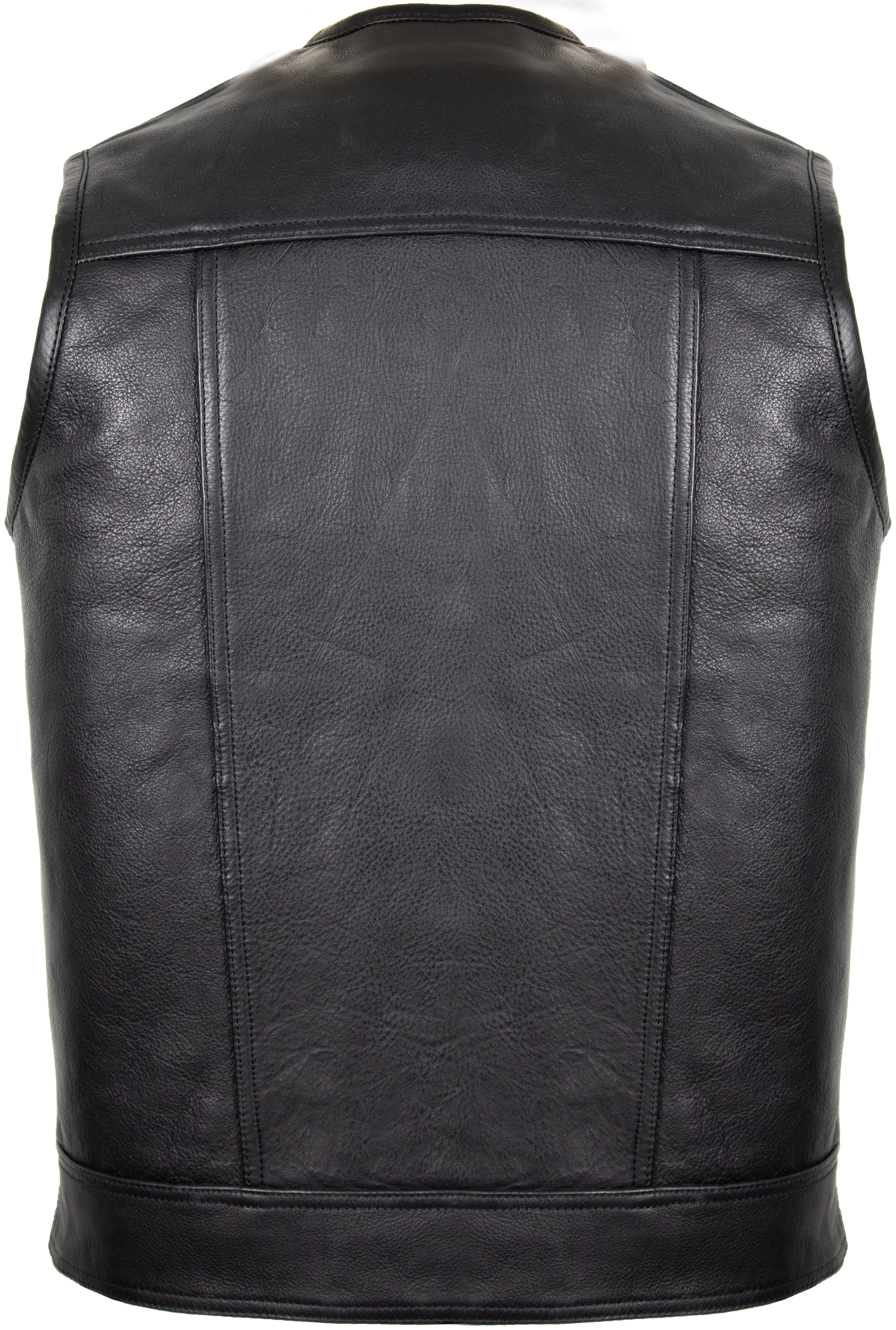 MDM Motorradweste Motorrad Lederweste im Clubstyle Jeanswesten Stil ohne Kragen schwarz, mit Brusttaschen, ohne Kragen