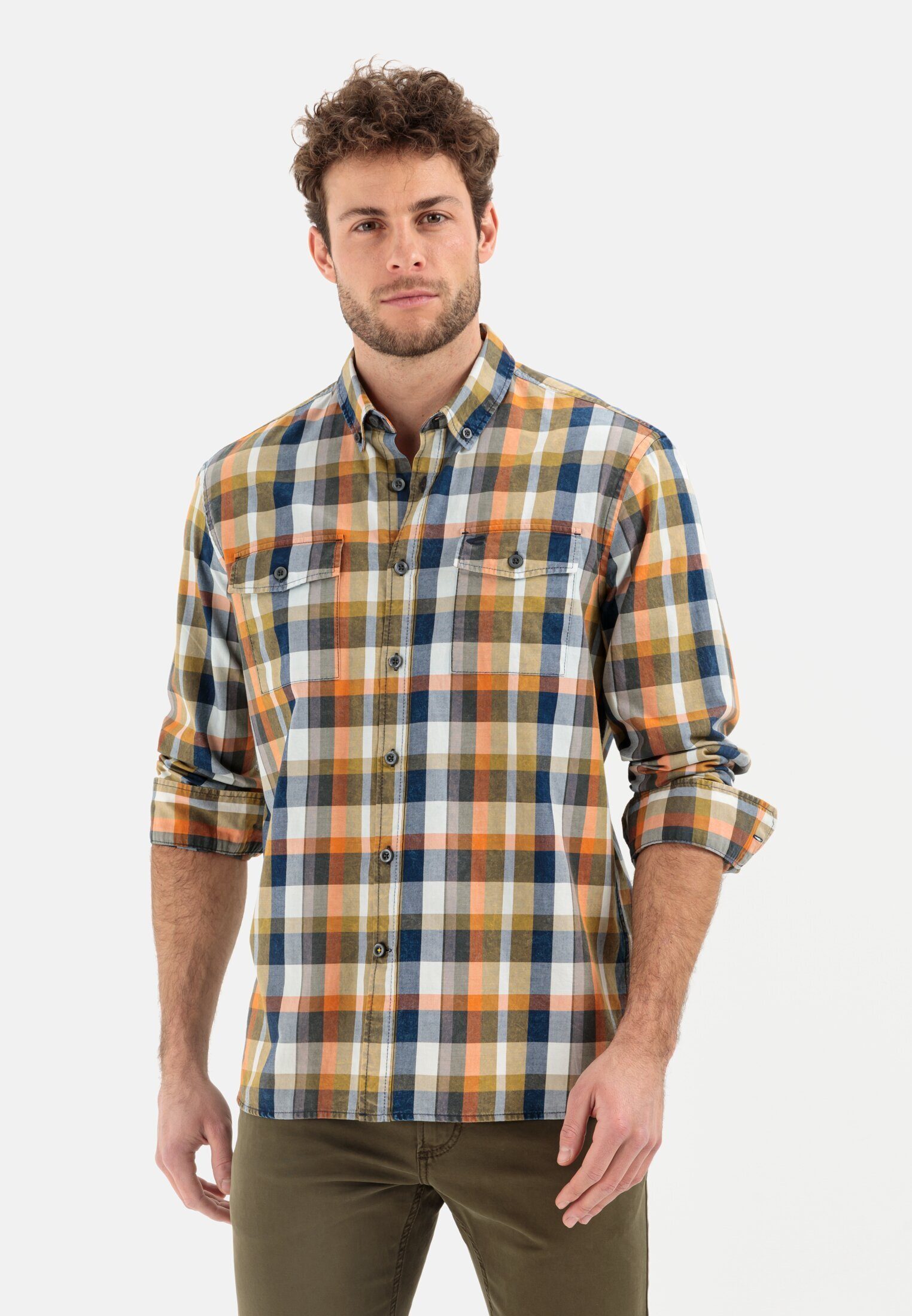 aus reiner camel active Button-Down Baumwolle Karohemd