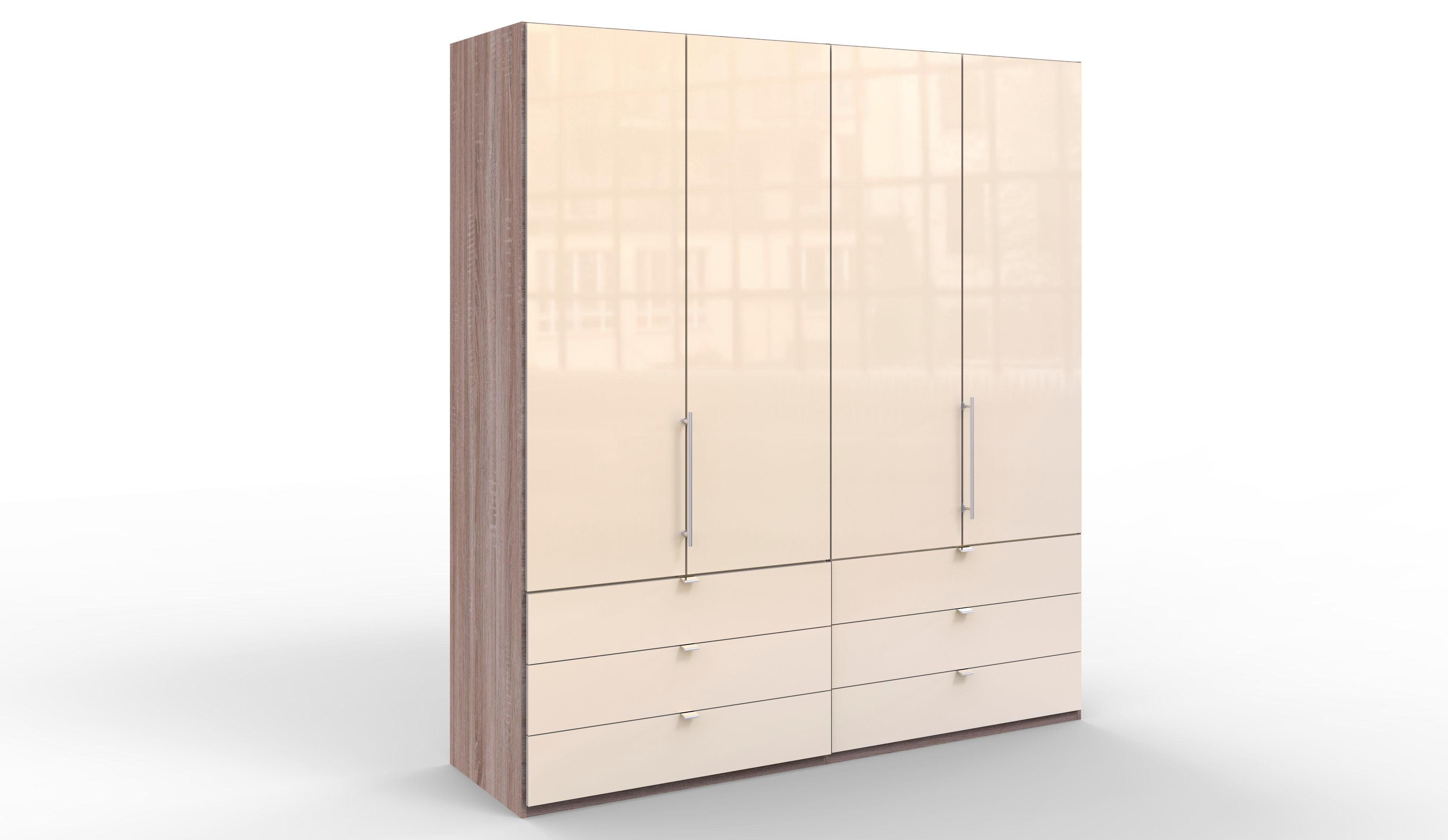 WIEMANN Falttürenschrank Loft, Kleiderschrank, Schrank, Wäscheschrank, mit Glasfront (3 Breiten, 2 Höhen 216/236 cm auswählbar, MADE IN GERMANY) inkl. gepämpften Schubkästen und Türen, mit Panoramaöffnung