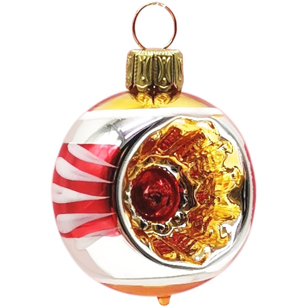 Schatzhauser Weihnachtsbaumkugel Retro Mini Reflexkugel silber/rot/gold (1 St), mundgeblasen, 4cm Ø handbemalt