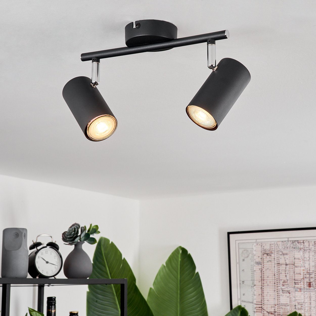 hofstein Deckenleuchte moderne Deckenlampe aus verstellbaren x 2 Leuchtmittel, ohne Metall Deckenleuchte Schwarz/Chromfarben, in 2-flammig, mit GU10 Schirmen