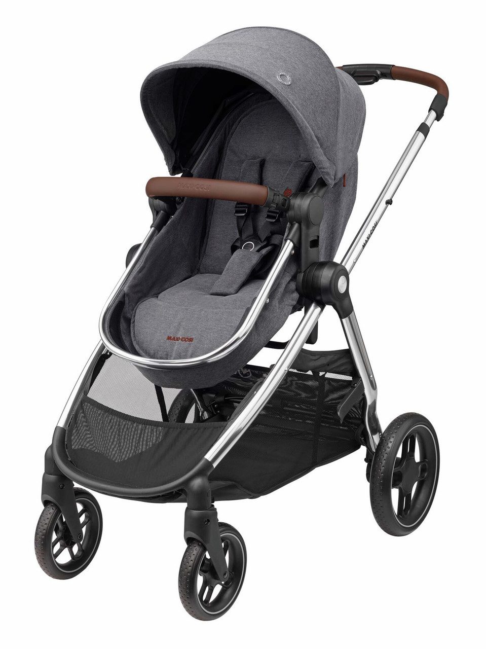 Maxi-Cosi Kinder-Buggy MC ZELIA3 TWILLIC GREY FR (CHROME FRAME & BROWN LEATHER), Luxuriöses, erstklassiges Design  2-in-1-Sitzeinheit Leicht zusammenk…