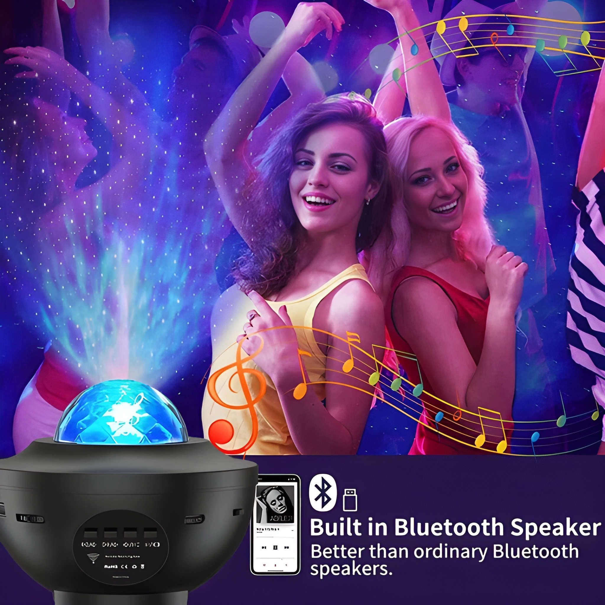 Athlix Projektionslampe LED Nachtlicht LED Sternenhimmel Musik Lampe, Bluetooth für Kinder, LED fest integriert, 21 Lichteffekte, Auto-Off-Timer, Dimmbar
