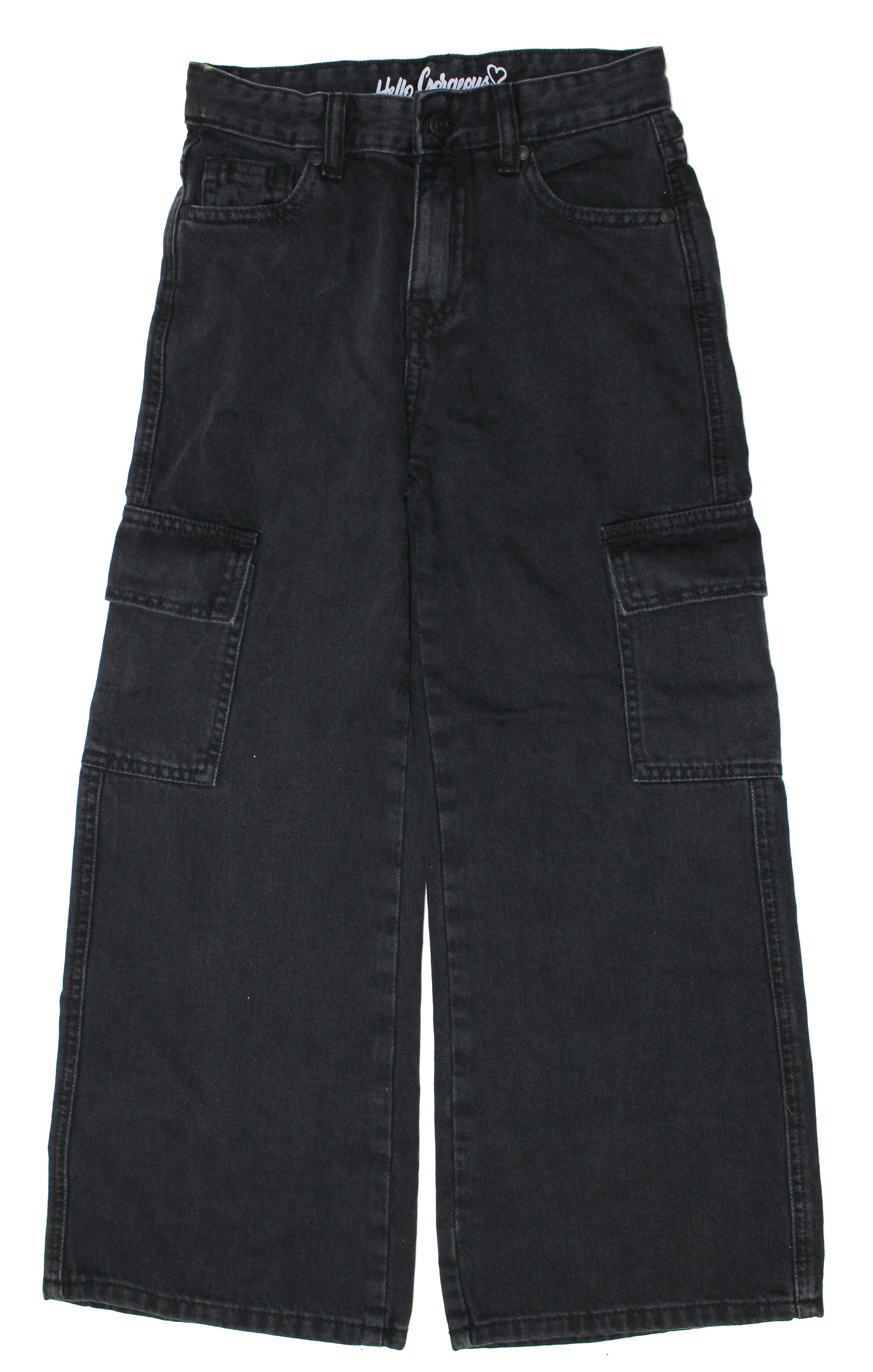 Cargojeans OAKS HEARTS" washed "THREE Black 387 (1-tlg) Jeans M330204 THREE Cargo Mädchen
