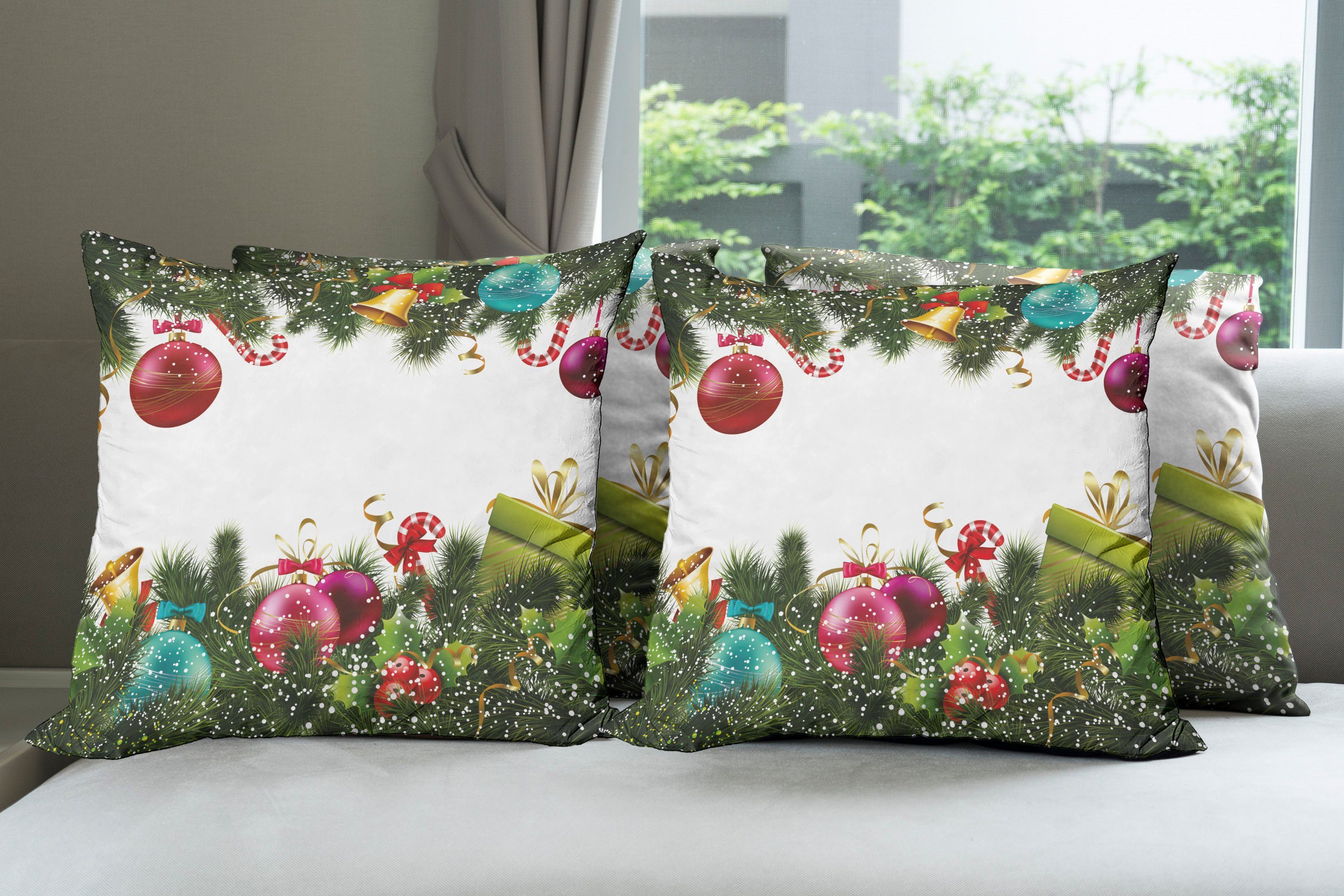 Weihnachten Jahr-Gruß Accent Doppelseitiger Kissenbezüge Modern (4 Neue Abakuhaus Digitaldruck, Stück),
