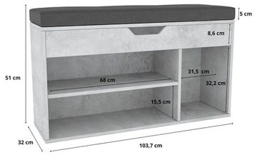 Feldmann-Wohnen Schuhbank 1308 (1308, 1-St., Schuhbank), 104x32x51cm beton Strukturstoff dunkelgrau