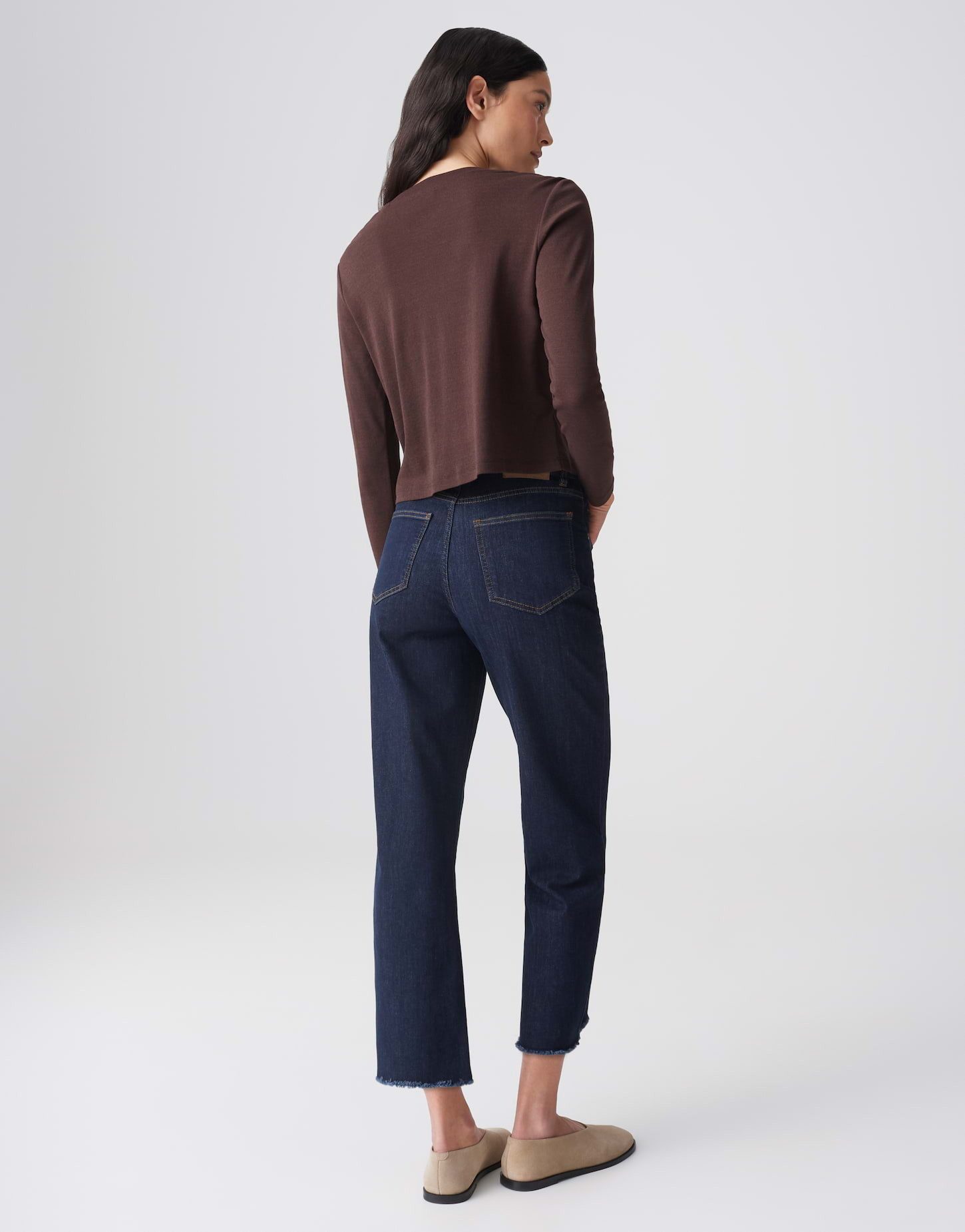 OPUS Weite Jeans Wide Cropped Jeans MOMITO Mid Rise mit Fransen