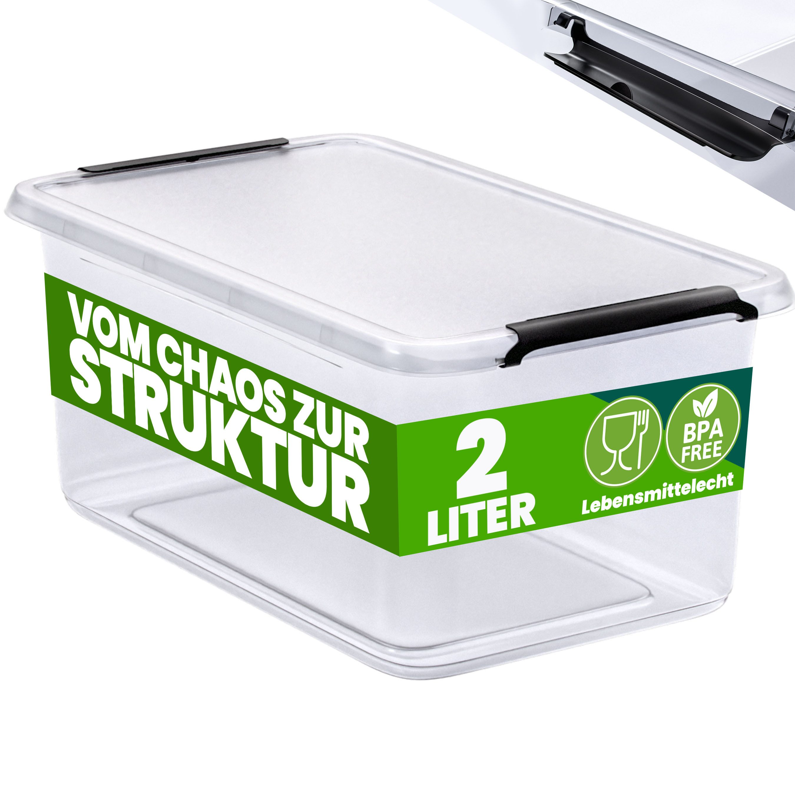 Deuba Aufbewahrungsbox, 2L Deckel Kunststoff Organizer Ordnungsboxen BPA frei stapelbar Küche