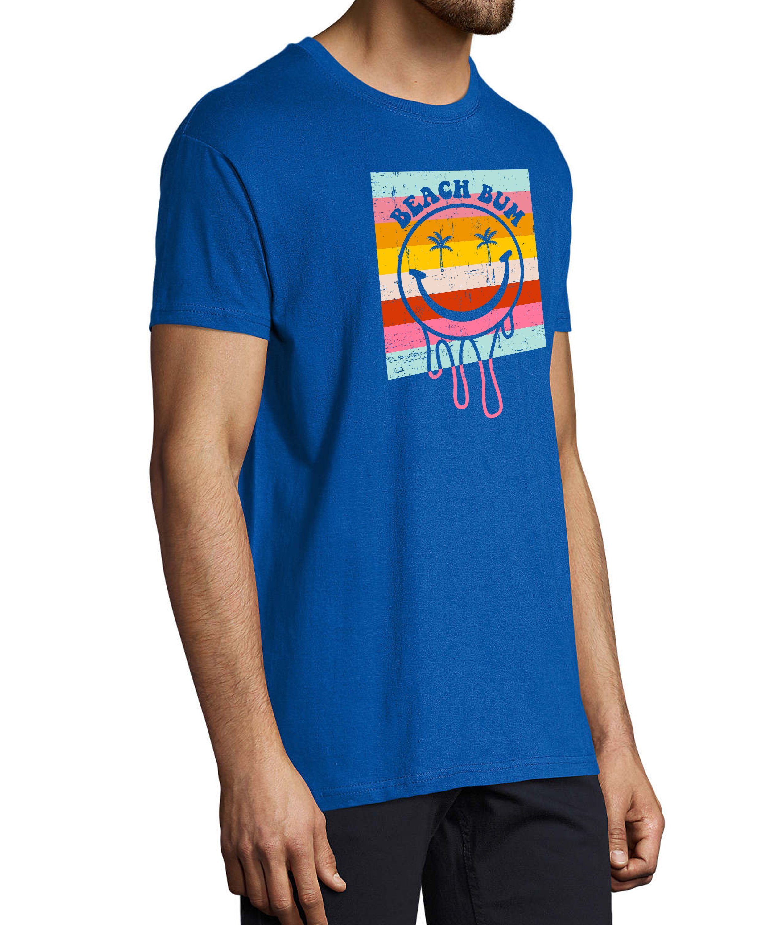 Smiley Herren T-Shirt Bunter blau mit Regular i291 MyDesign24 Print Aufdruck Shirt Smiley - Fit, Beach Baumwollshirt Bum royal