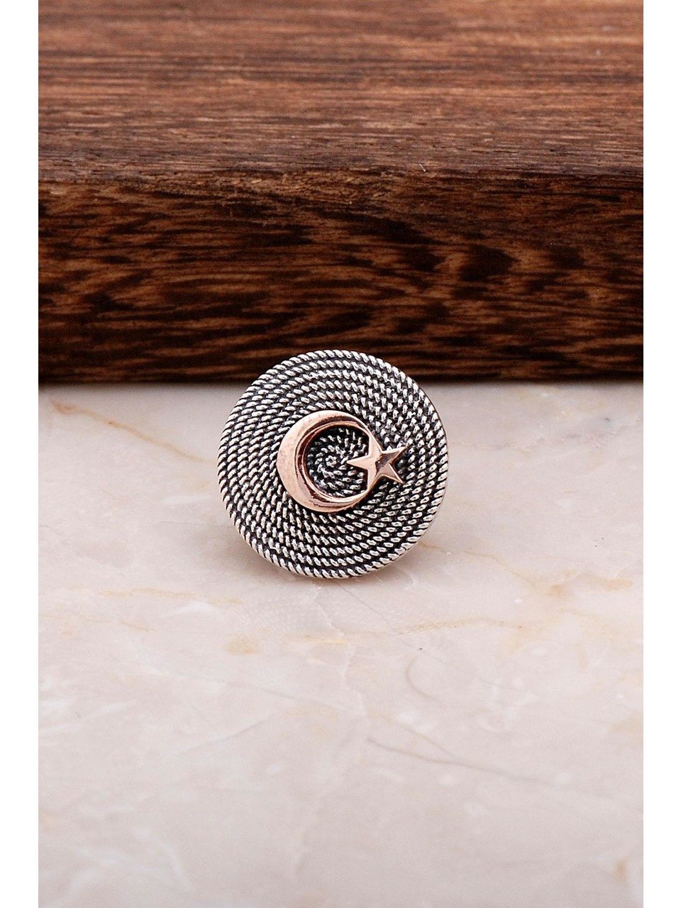 Nisan Manschettenknöpfe und Krawattennadel Set, Silber Anstecknadel – Handgefertigtes Ay-Yıldız Design mit Telkari