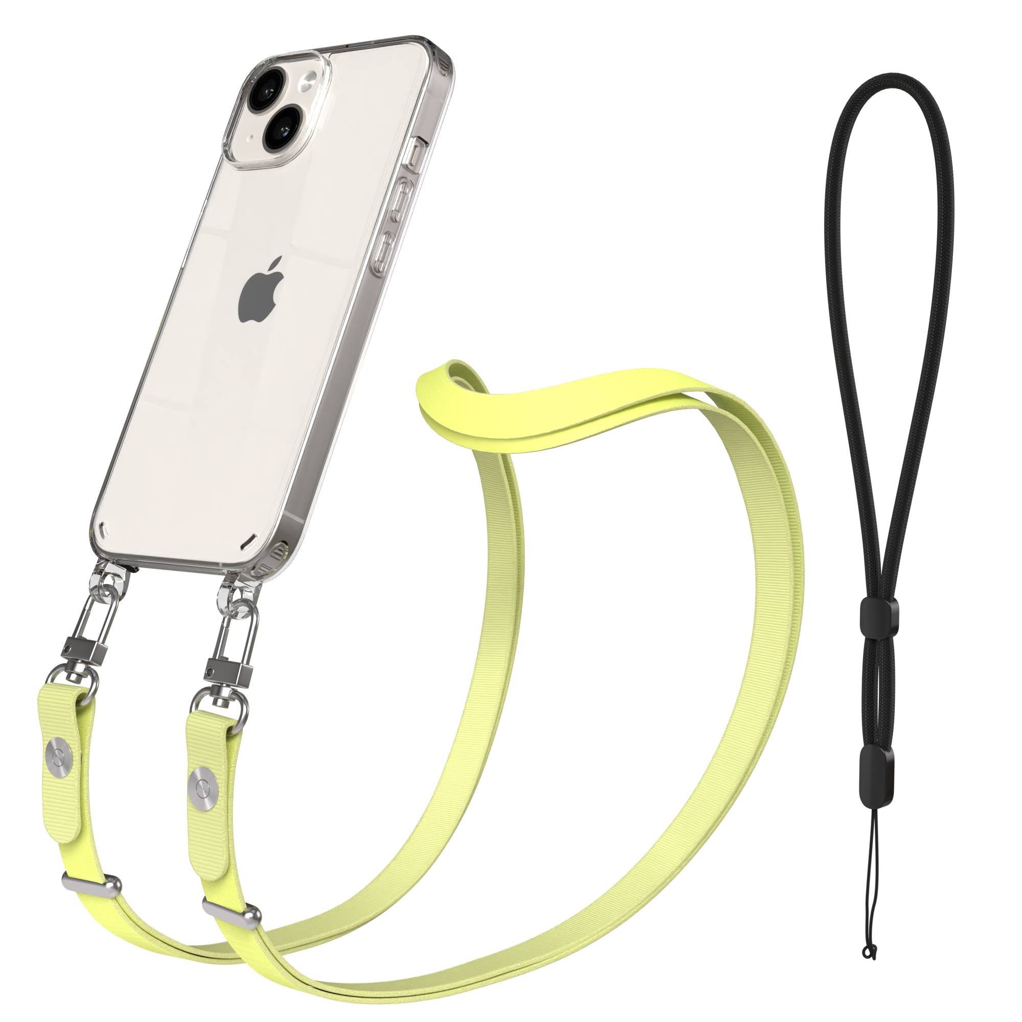 EAZY CASE Handykette für Apple iPhone 14 Handyhülle mit Handyband magnetisch, Umhängeband fürs Handy in Gelb mit Magnetband bis 1,90 m