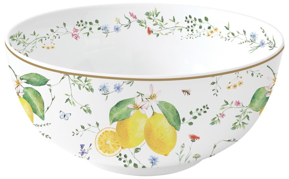 EasyLife Servierschale Fleurs et Citrons, Porzellan, Spülmaschinengeeignet, Mehrfarbig, Zitronen, H: 10cm