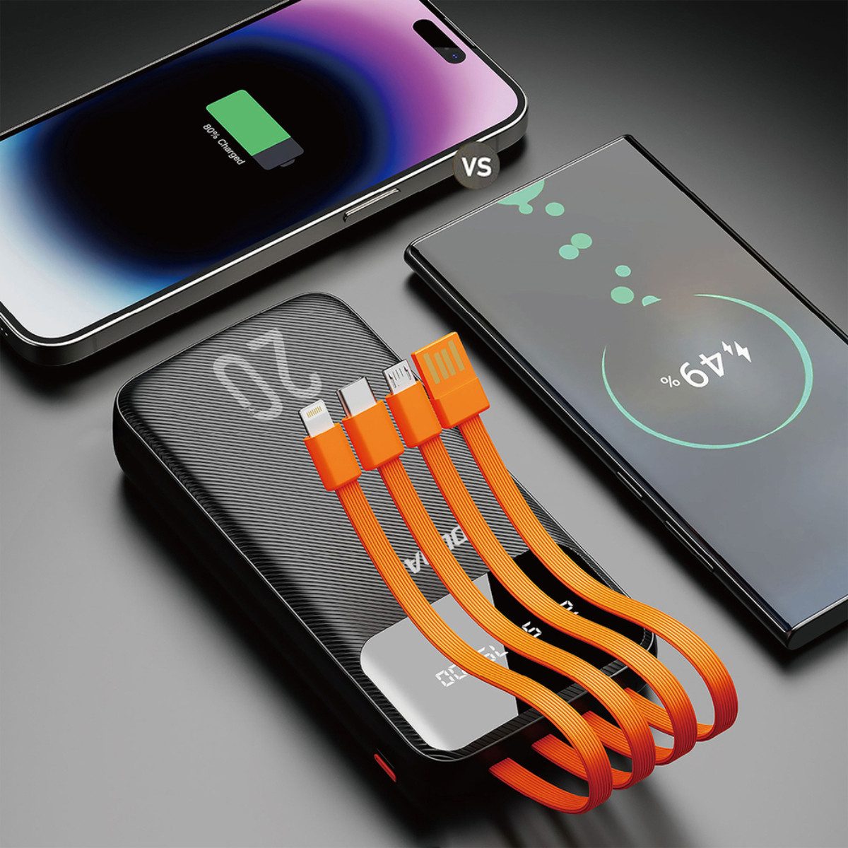 Dudao K6Pro + Powerbank 20000 mAh (5 V), 3 integrierte Ladekabel und Prozentdisplay für 20000 mAh