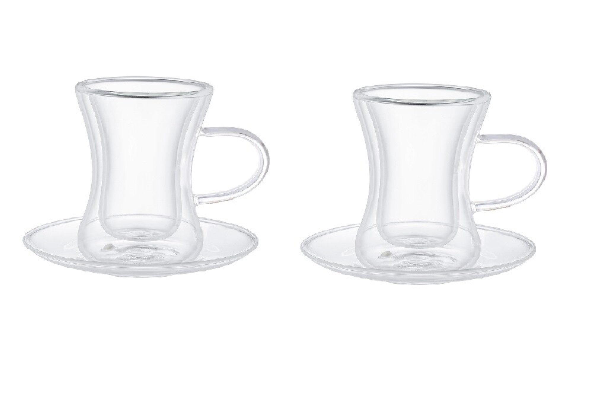 Schäfer Elektronik Teeglas Dopplewandige Teegläser 4-teiliges Set mit Henkel 80 ml