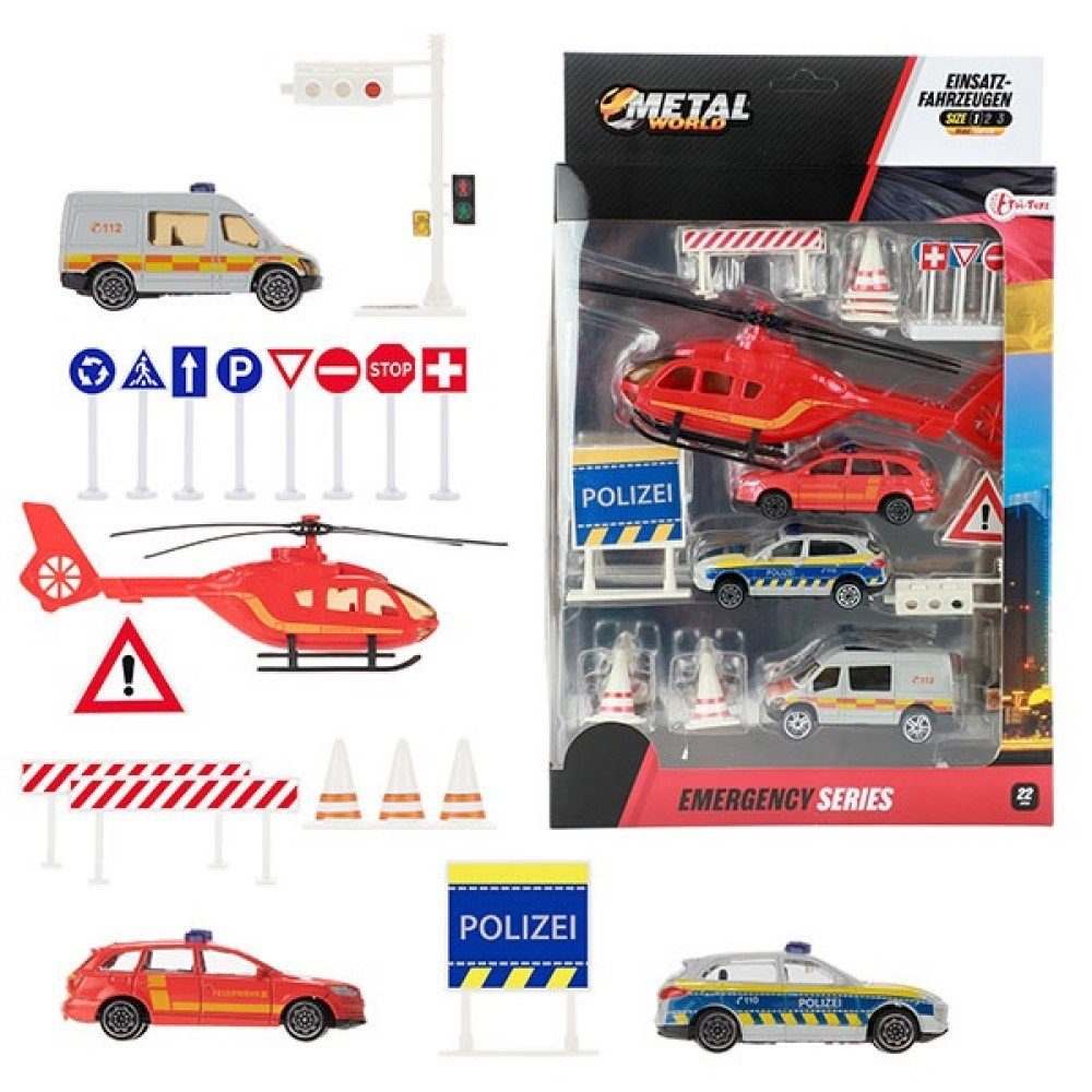 Toi-Toys Spielzeug-Krankenwagen Rettungsdienst Fahrzeuge Polizei Krankenwagen Straßenschilder