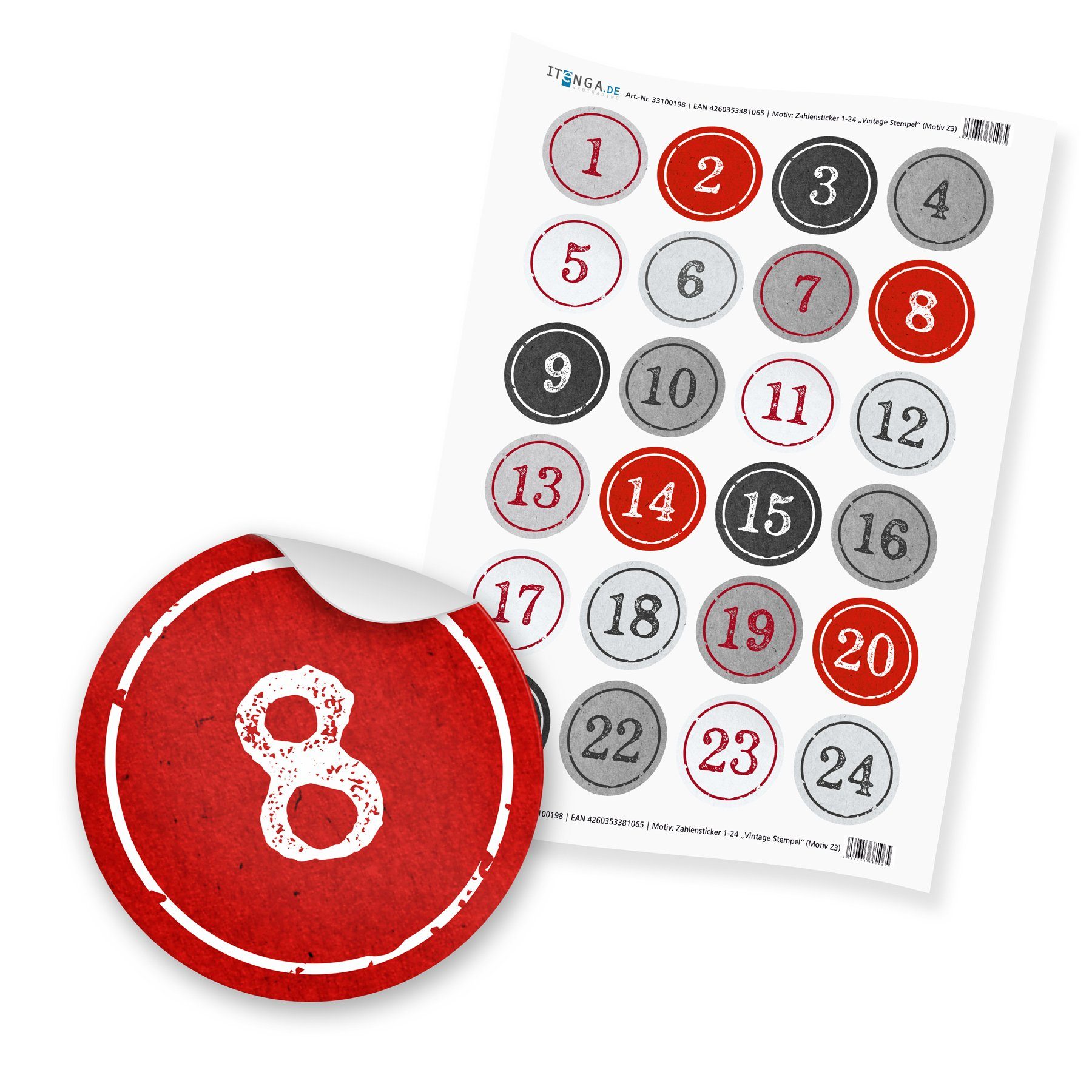 Sticker Set 3 befüllbarer - Stepmepdesign rot Adventskalender im Basteladventskalender graue Set itenga