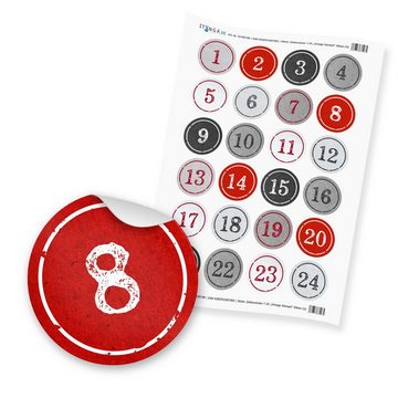 itenga befüllbarer Adventskalender Basteladventskalender Set - Set 3 rot graue Sticker im Stepmepdesign