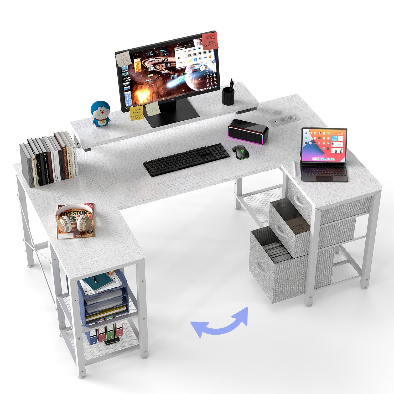 HOMALL Eckschreibtisch 100/120L Form mit Ablagefächern, 2 Tier DIY Lagerregalen Computertisch, Schreibtisch,PC Tisch,Heimbüro
