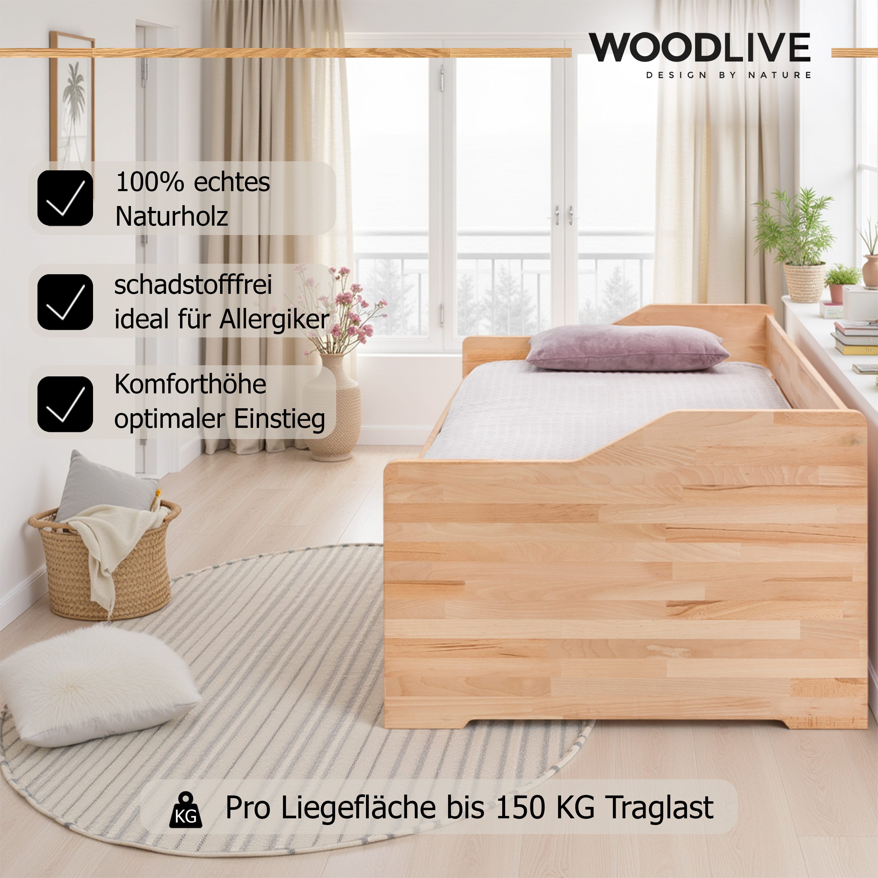 WOODLIVE Massivholzbett Massivholzbett Gästebett Lea 90x200, günstig online kaufen