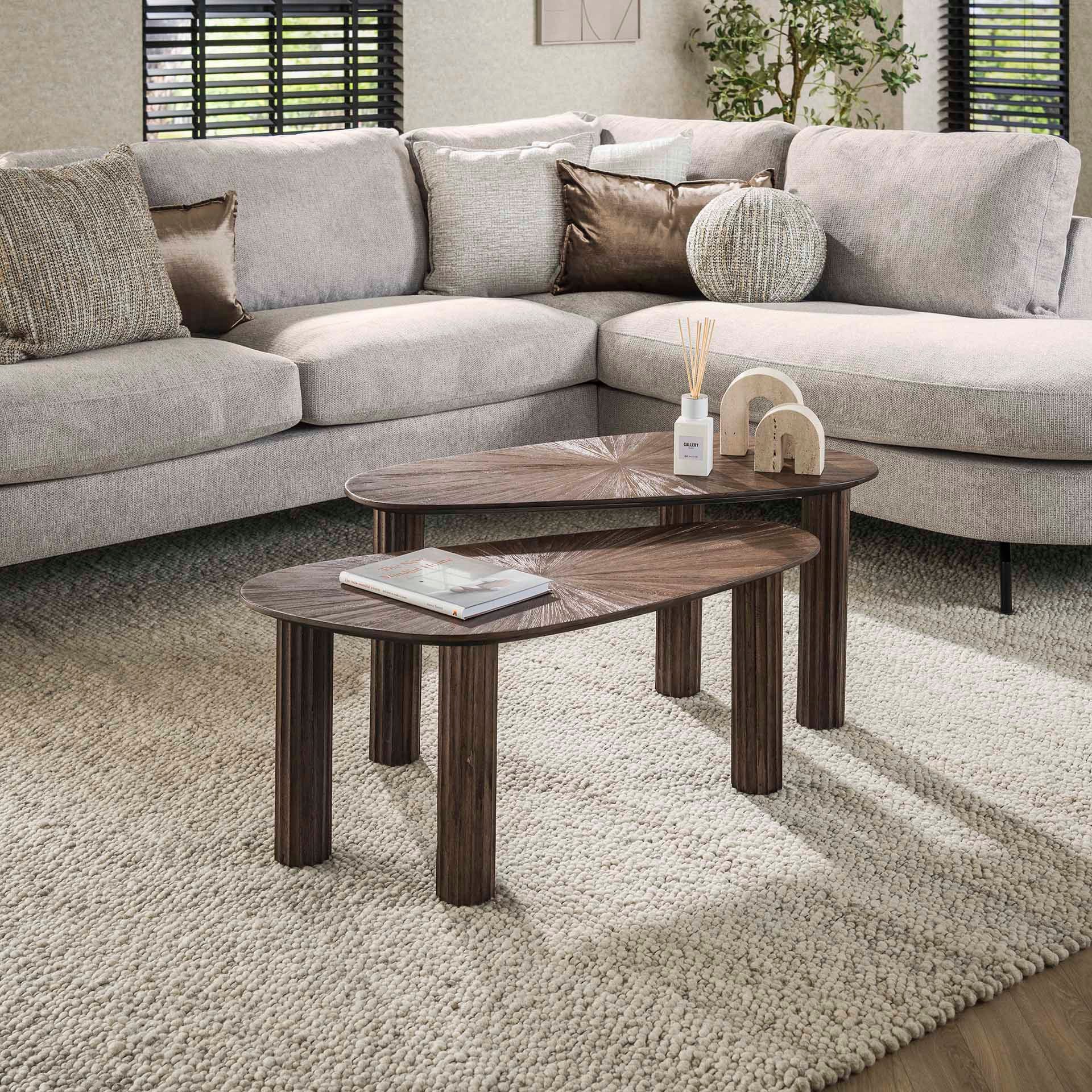 Maison ESTO Couchtisch 2er Couchtisch-Set MOJO aus Teakholz – organische Fo günstig online kaufen