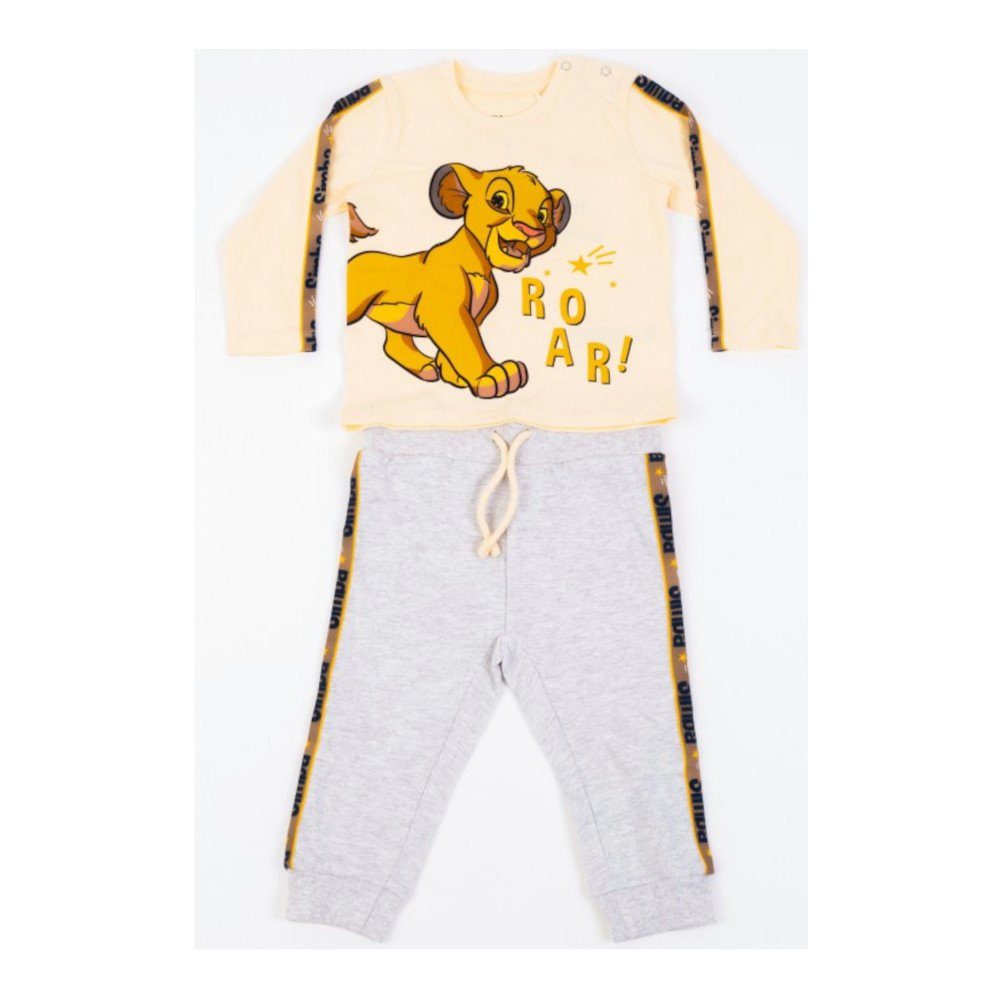 EplusM Shirt & Hose Baby mit Hose mit Motiv "ROAR" der (Set, von Löwen Langarm- 2-tlg) Shirt König gelb Set