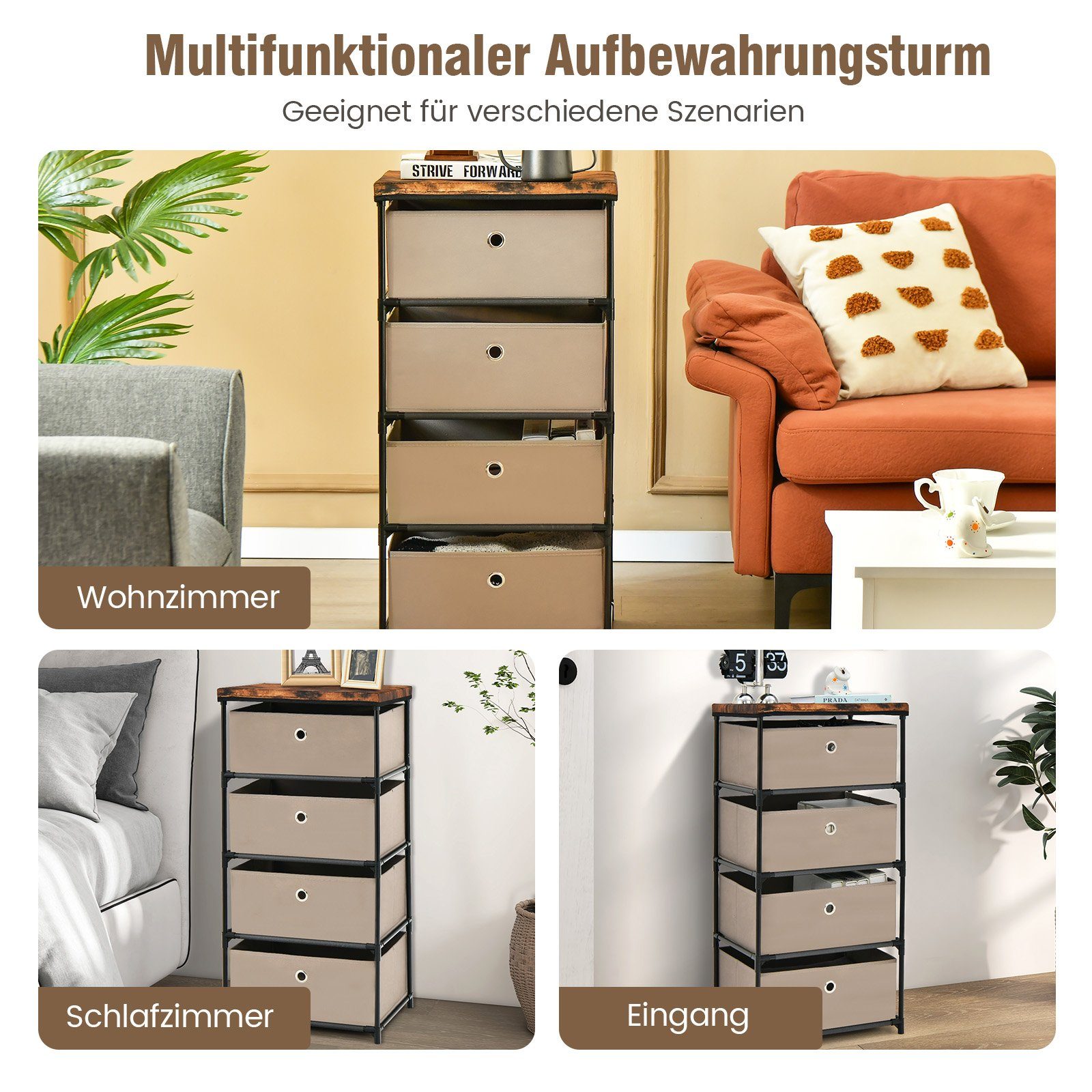 COSTWAY Nachttisch (1-St), mit 4 klappbarem günstig online kaufen