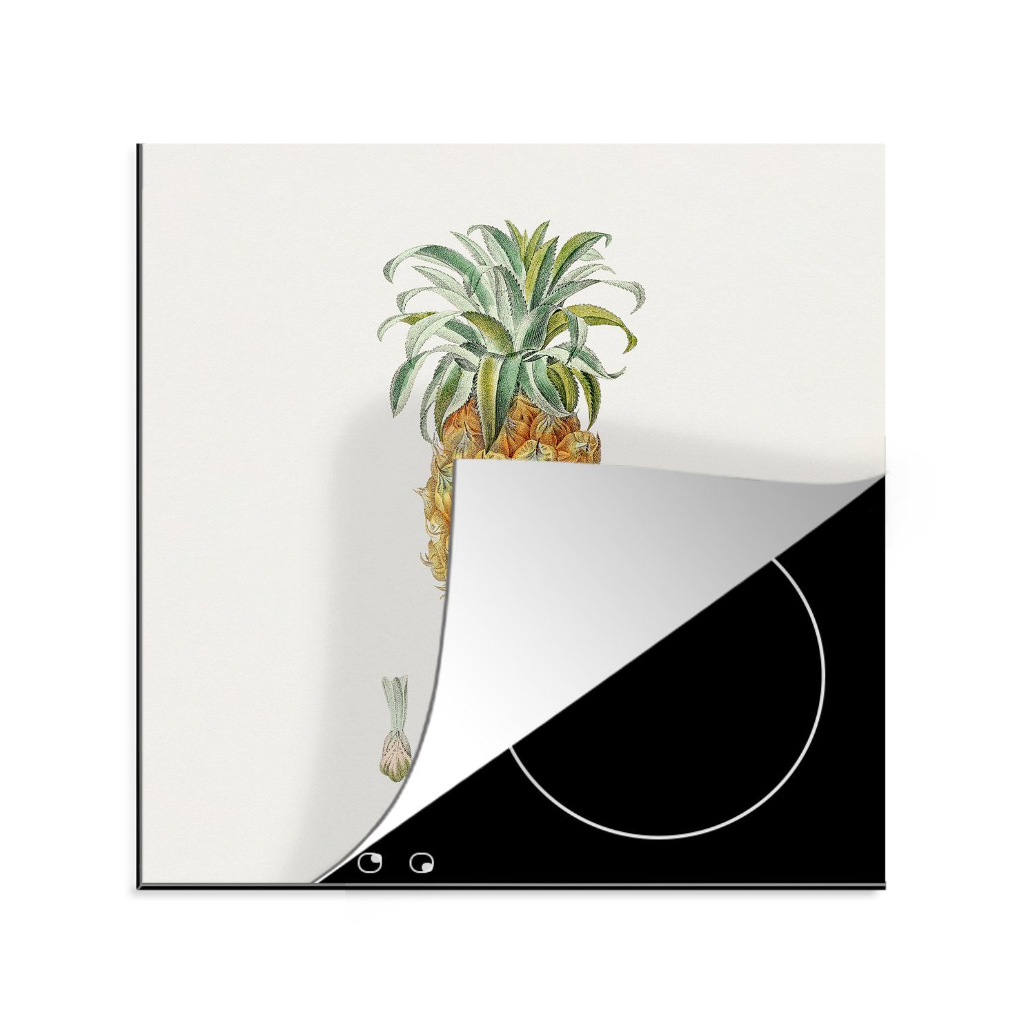MuchoWow Herdblende-/Abdeckplatte Ananas - Frucht - Pflanze, Vinyl, (1 tlg), 78x78 cm, Ceranfeldabdeckung, Arbeitsplatte für küche