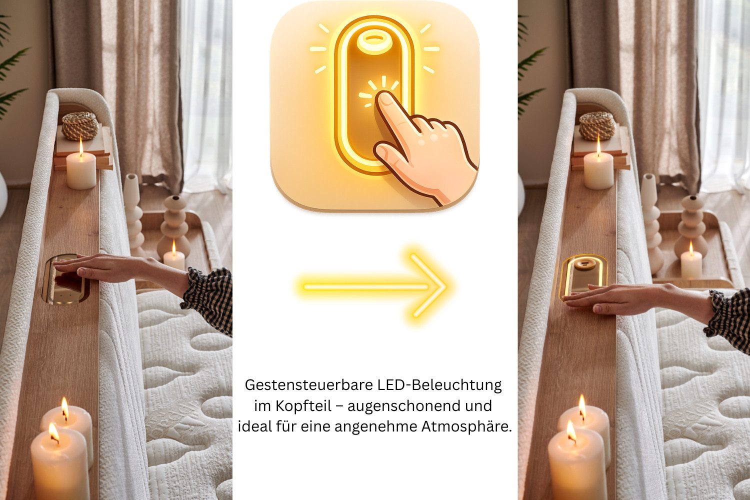BAMBI YATAK Boxspringbett mit Matratze & Stauraum, Bambi Cappadocia, Bett mit Bettkasten H3 (LED Beleuchtung mit USB & Type-C), Bett mit 7-Zonen Taschenfederkernmatratze