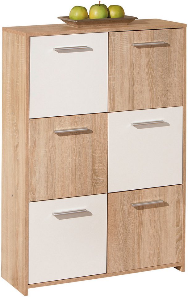 Inter Link Kommode Egadi, Hochkommode weiß/Eiche Sonoma, Stauraummöbel, modern (1 St), Für Wohnzimmer & Schlafzimmer, BxTxH: 77 x 30 x 115 cm