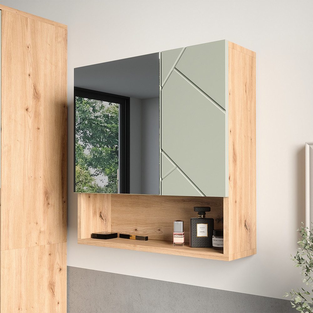 Vicco Badezimmerspiegelschrank Irma, Salbeigrün/Artisan, 54 x 55 cm (1-St)