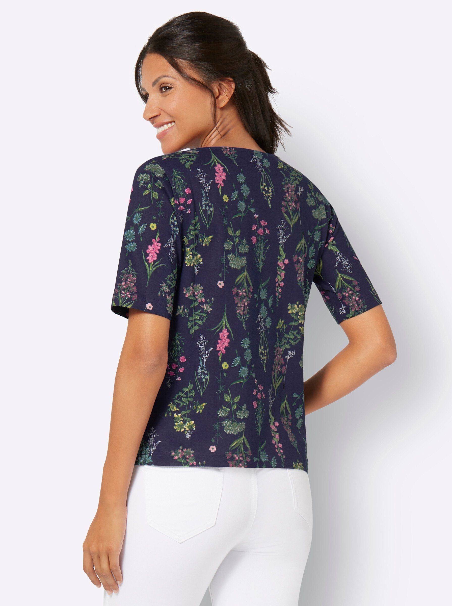 Sieh an! T-Shirt Kurzarm-Shirt Kurzarm mit U-Boot-Ausschnitt und floralem P günstig online kaufen