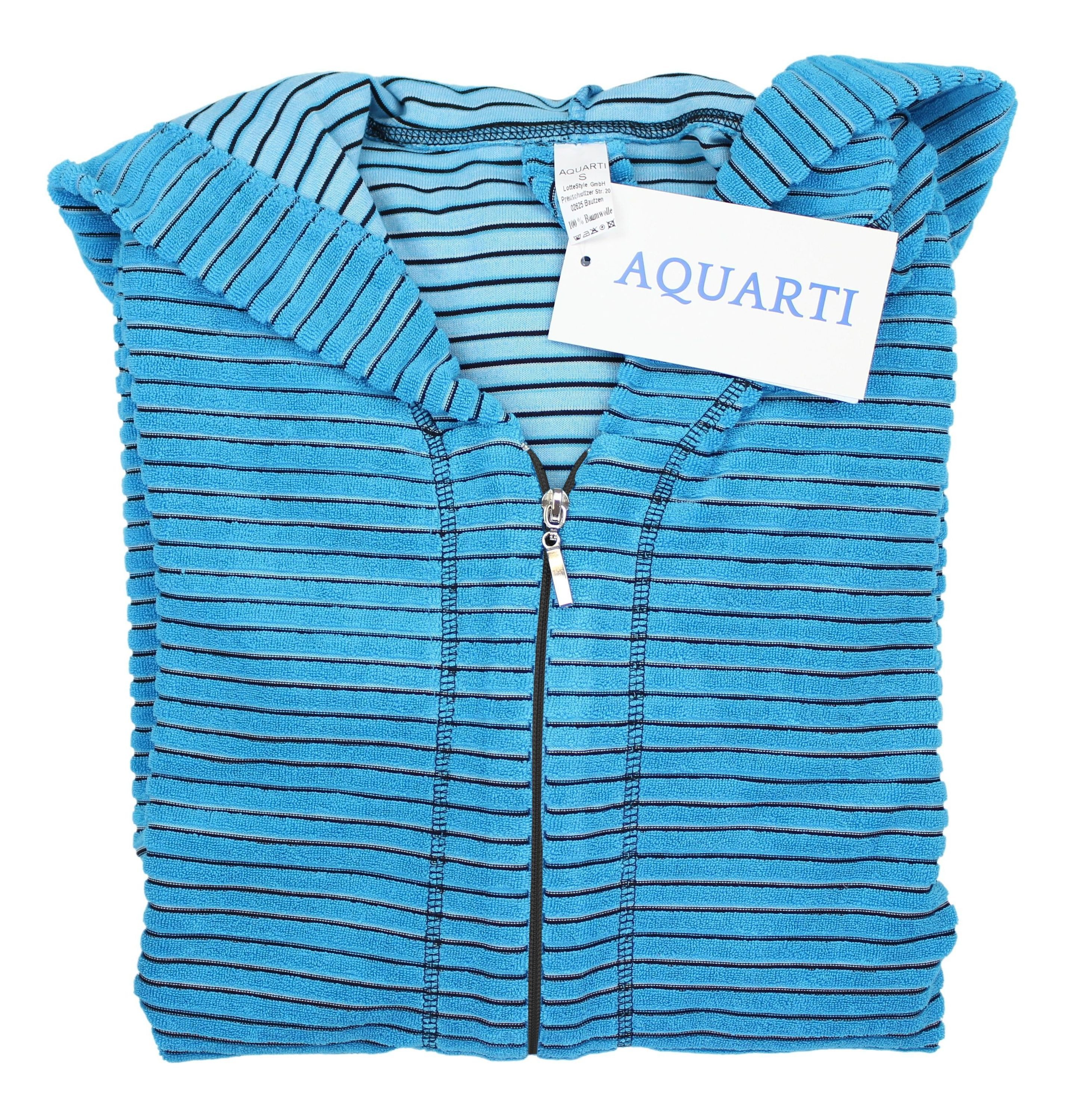 Aquarti Damenbademantel Damen Bademantel Morgenmantel Reißverschluss Streifen Kurz Baumwolle