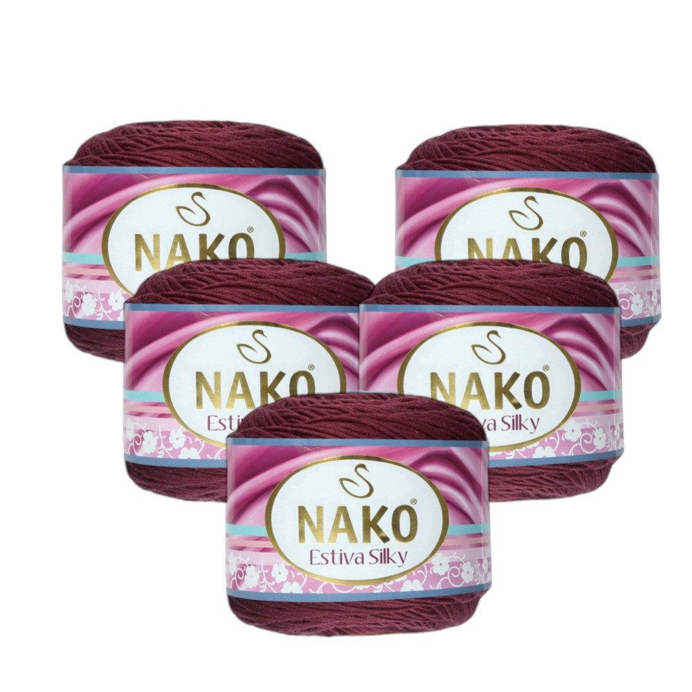 NAKO 5 x Nako Estiva Silky Häkelwolle, 220 m, Strickgarn,Häkelgarn, Garn aus Bambus