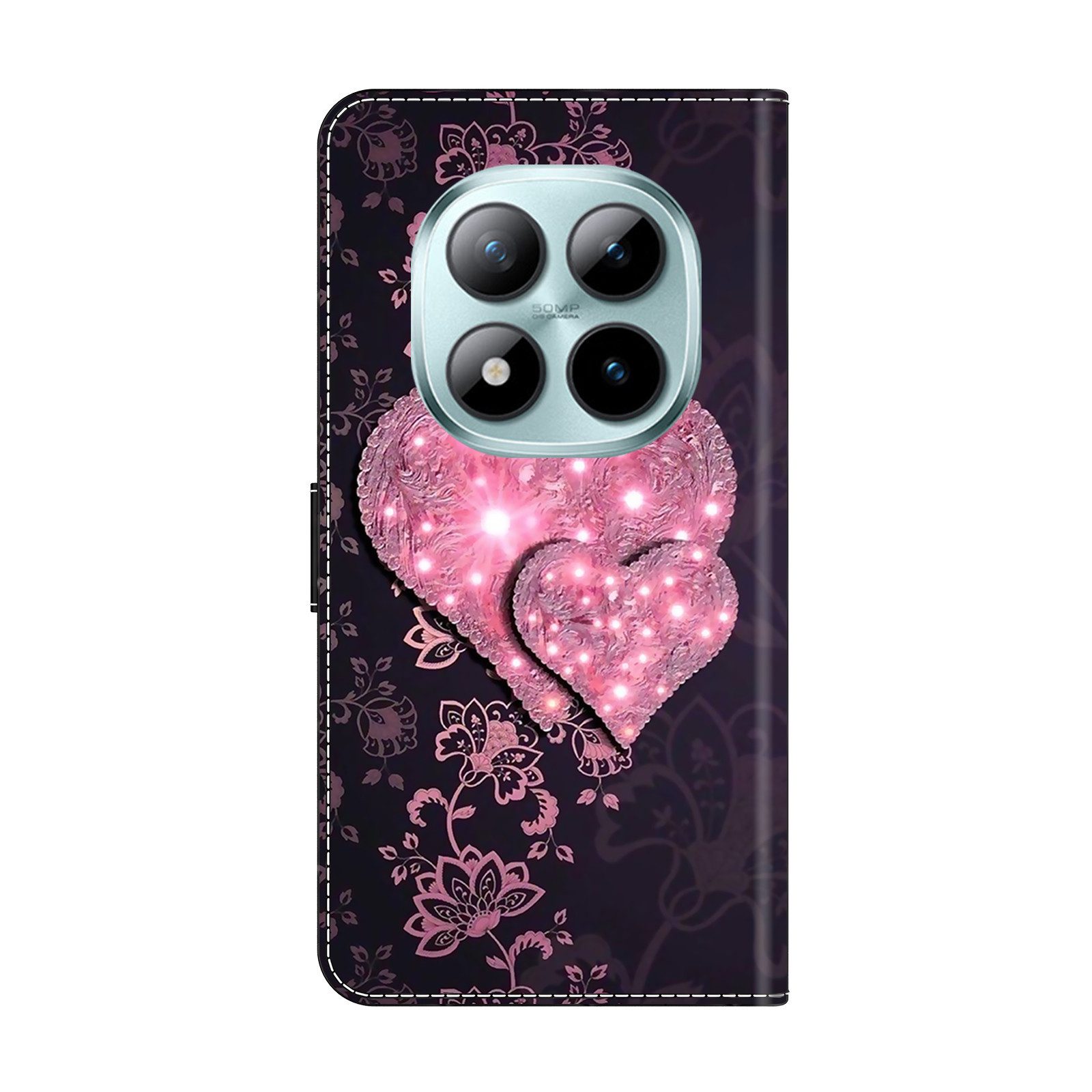 CLM-Tech Handytasche für Xiaomi Redmi Note 15 Pro 5G 6,83 Zoll Klapphülle aus PU Leder (rosa Herzen, 1-tlg., Flip Case), Magnetverschluss, Standfunktion und Kar – Bild 5 von 5