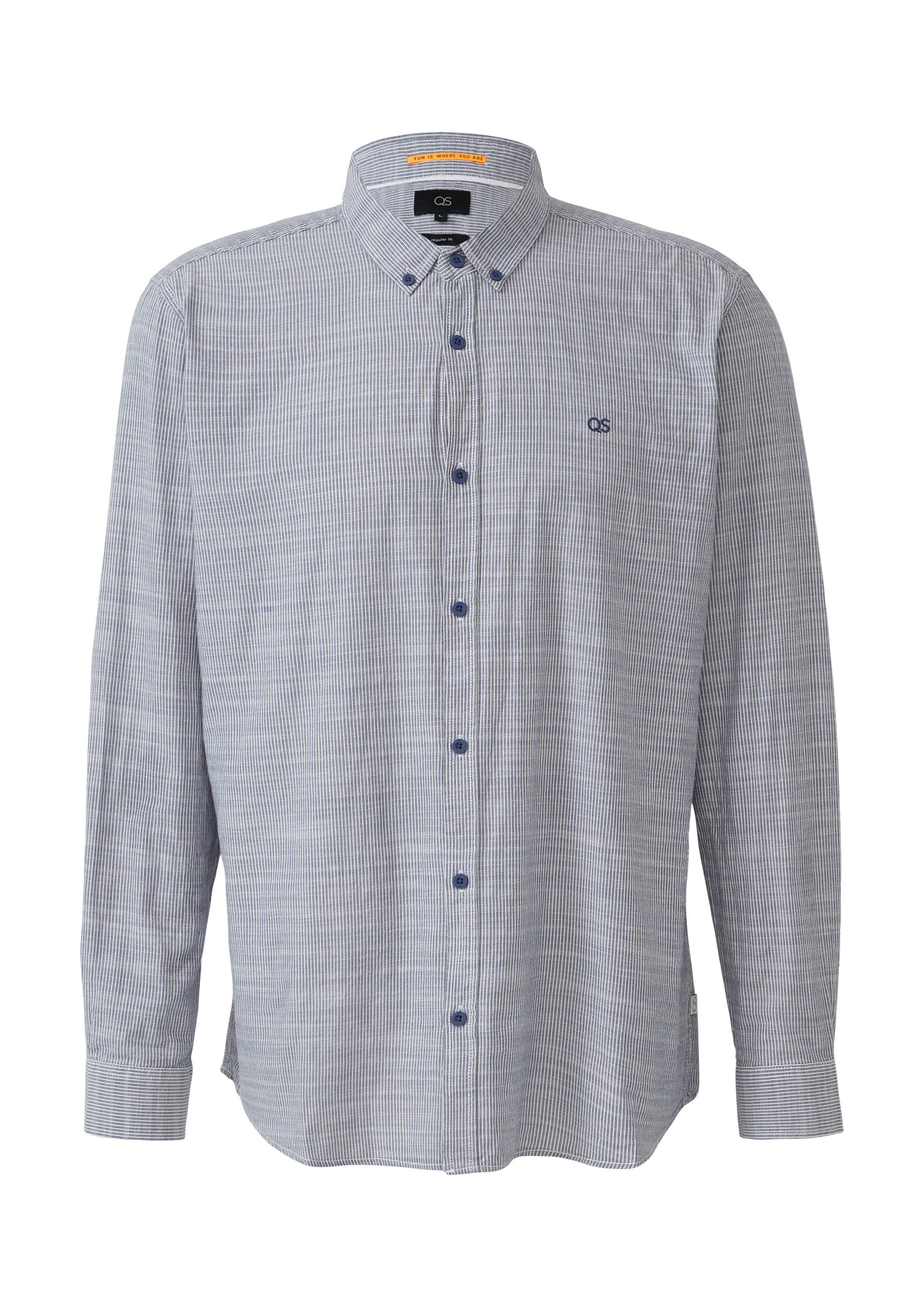QS Langarmhemd Hemd Regular Fit: Gestreiftes Hemd mit Logo-Stickerei günstig online kaufen