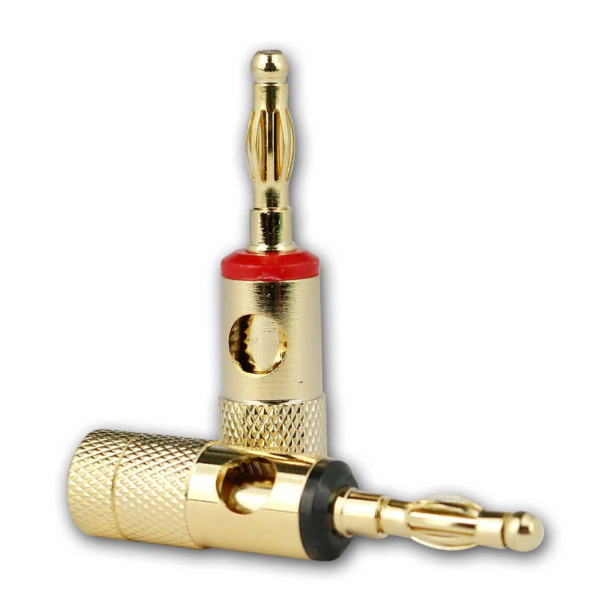 Dynavox Rundstecker Bananenstecker rot / schwarz, 4er-Set, L30, golden