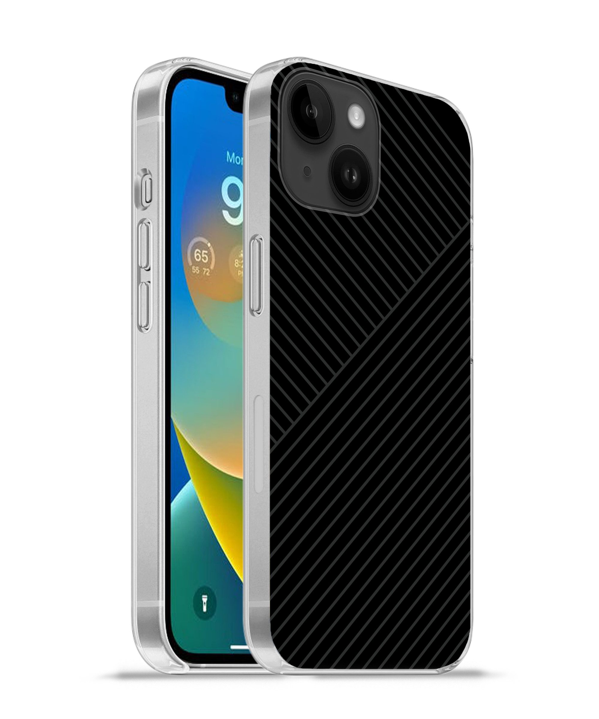 MuchoWow Handyhülle für Apple iPhone 14 Linien - Abstrakt - Schwarz - Grau - Minimalistisc, Smartphone-Bumper, Print, Handy Schutzhülle Dünn