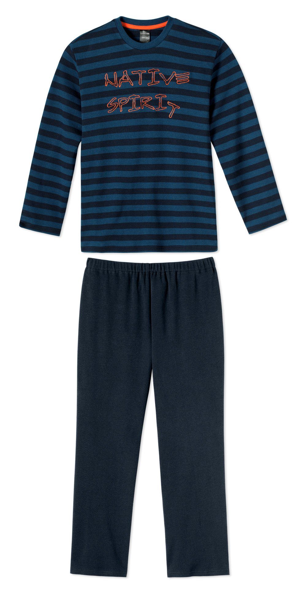 Schiesser Schlafanzug Native lang, Baumwolle Interlock, Schlafanzug Spirit (Set, Jungen 100% Set)