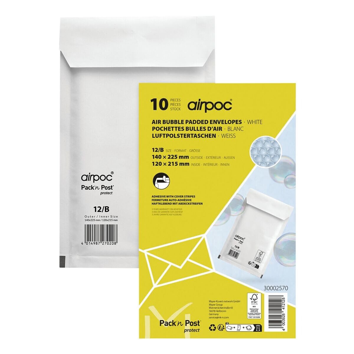 MAILMEDIA Versandtasche airpoc®, Luftpolster, ohne Fenster, (B/H): 140/225 mm