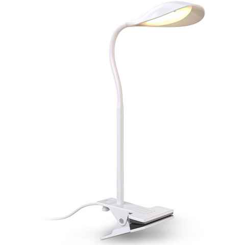 B.K.Licht Klemmleuchte, LED fest integriert, Warmweiß, Schreibtischleuchte, flexibel, schwenkbar, warmweiß, Leselampe, weiß