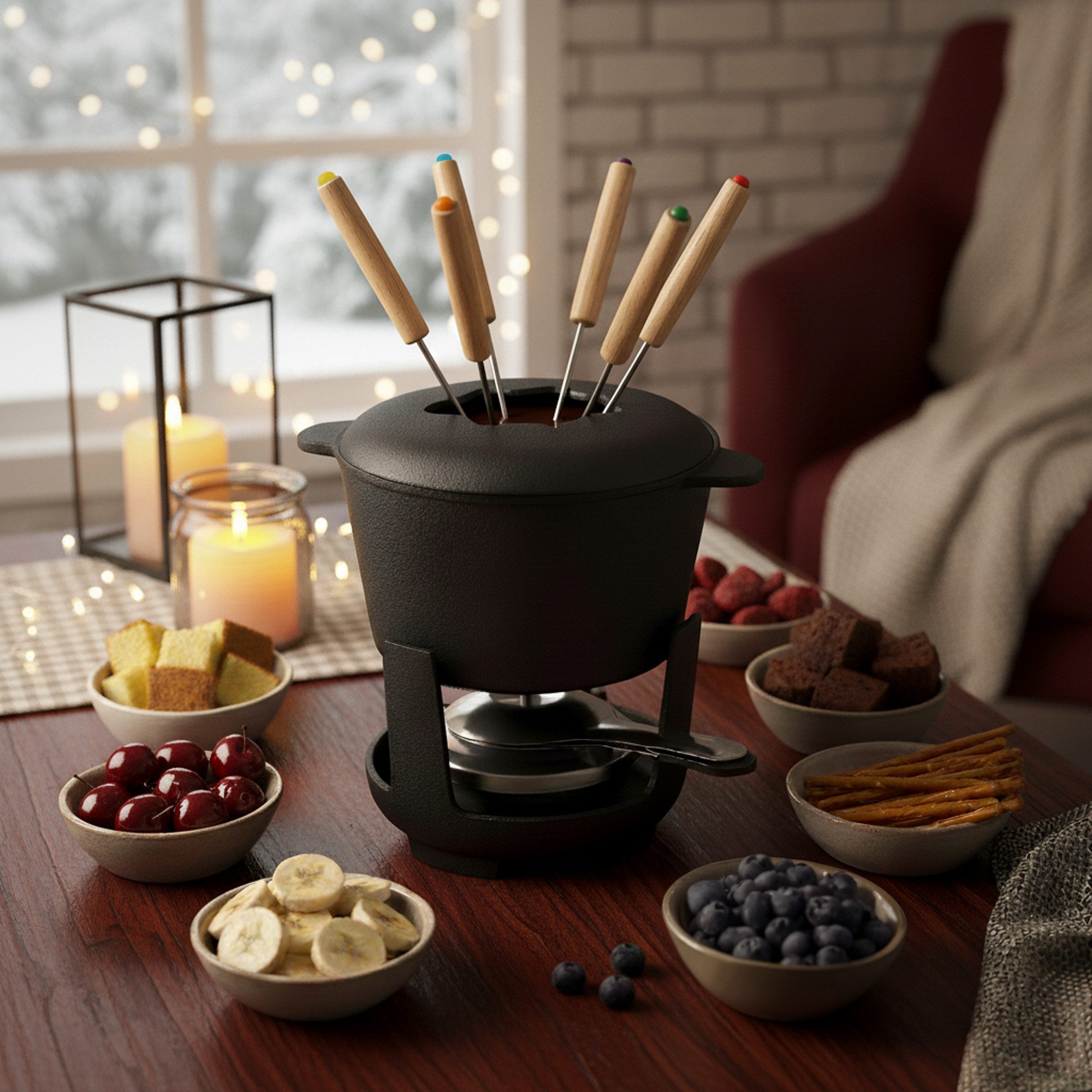 BBQ-Toro Fonduetopf 13-teiliges Gusseisen Fondue Set für 6 Personen, 1 L, preseasoned, Gusseisen (Set, 13-tlg)