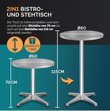 Casaria Stehtisch (2-St), 2er Set Klappbar Höhenverstellbar 70cm / 115cm Hoch Alu Rund Ø60cm