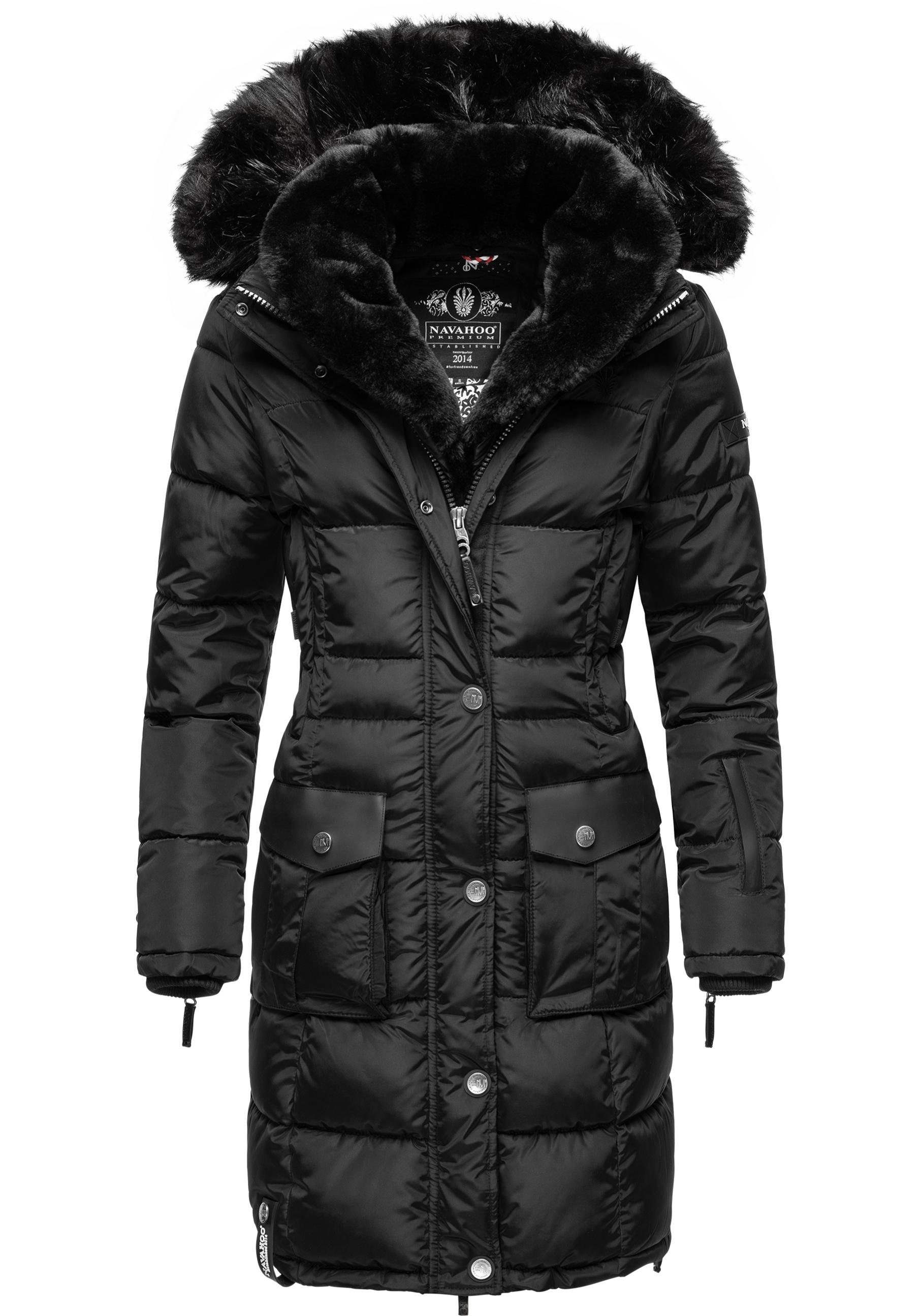 Fellimitat Sinja edlem Winter Parka schwarz Navahoo stylischer Steppmantel mit