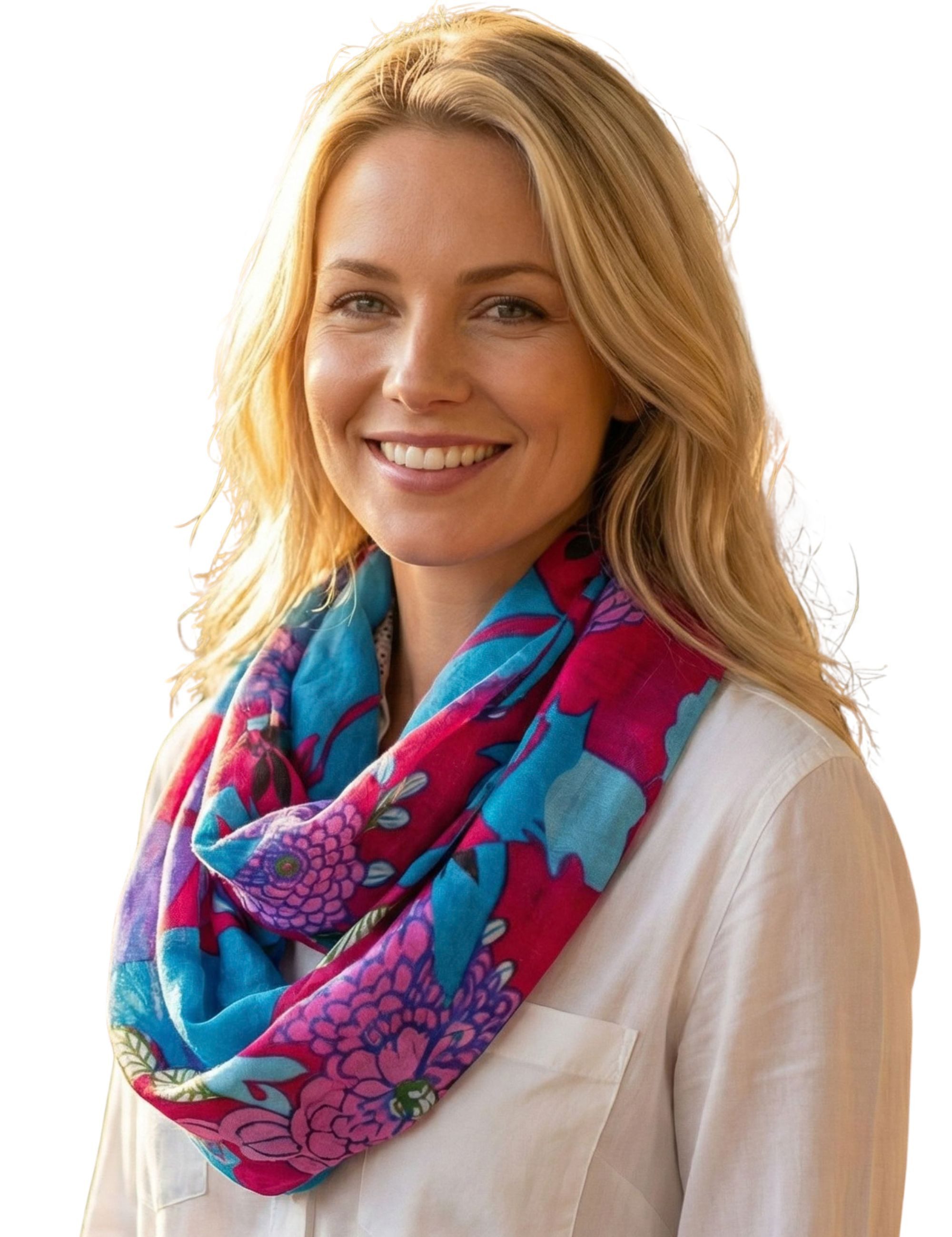 Sunsa Loop Damen Loop Schal. 100% Viskose Schlauchschal. Loopschal, bedruckt mit Blumenmotiv