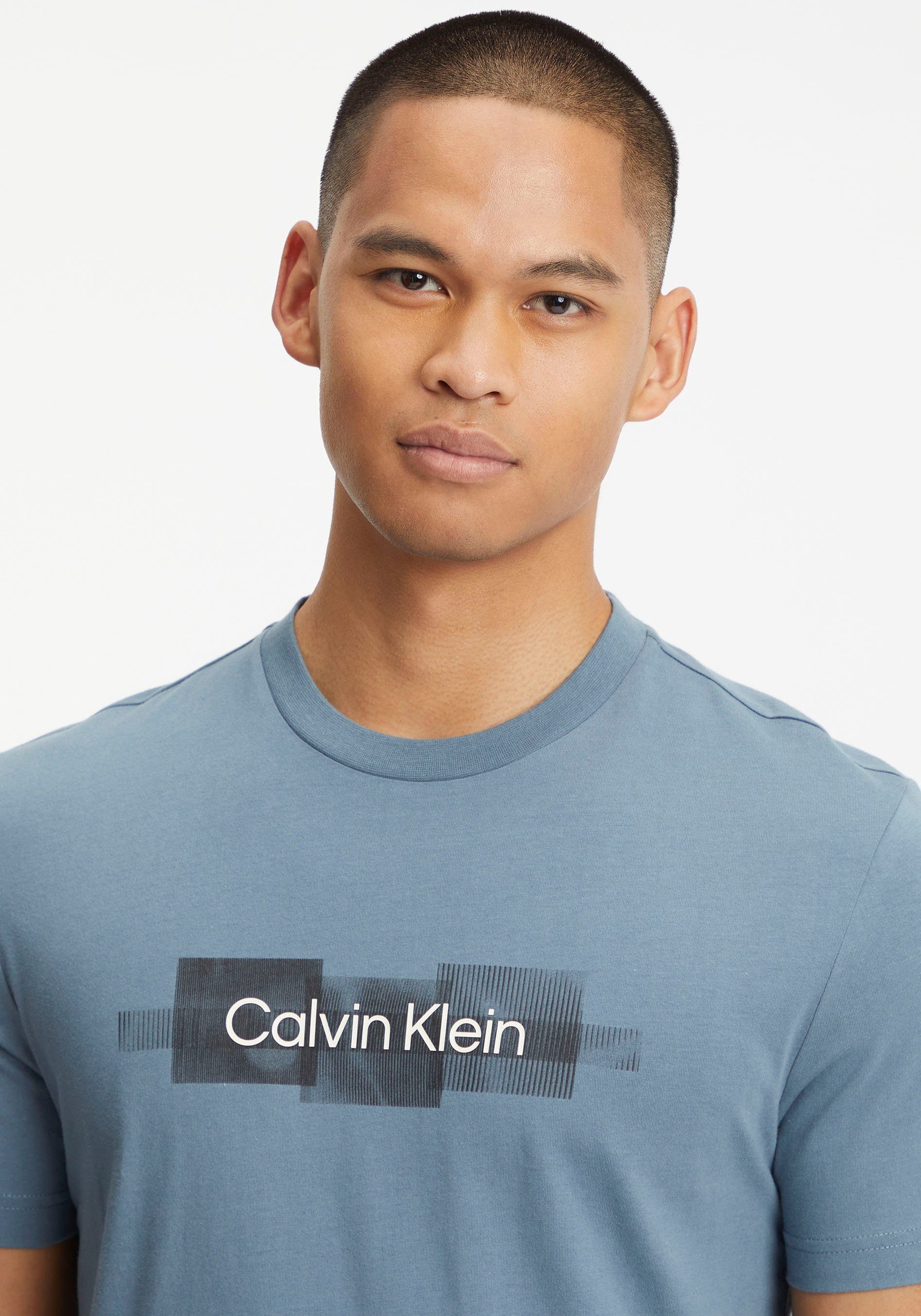 Calvin Klein T-Shirt BOX LOGO Tar STRIPED aus T-SHIRT Grey reiner Baumwolle