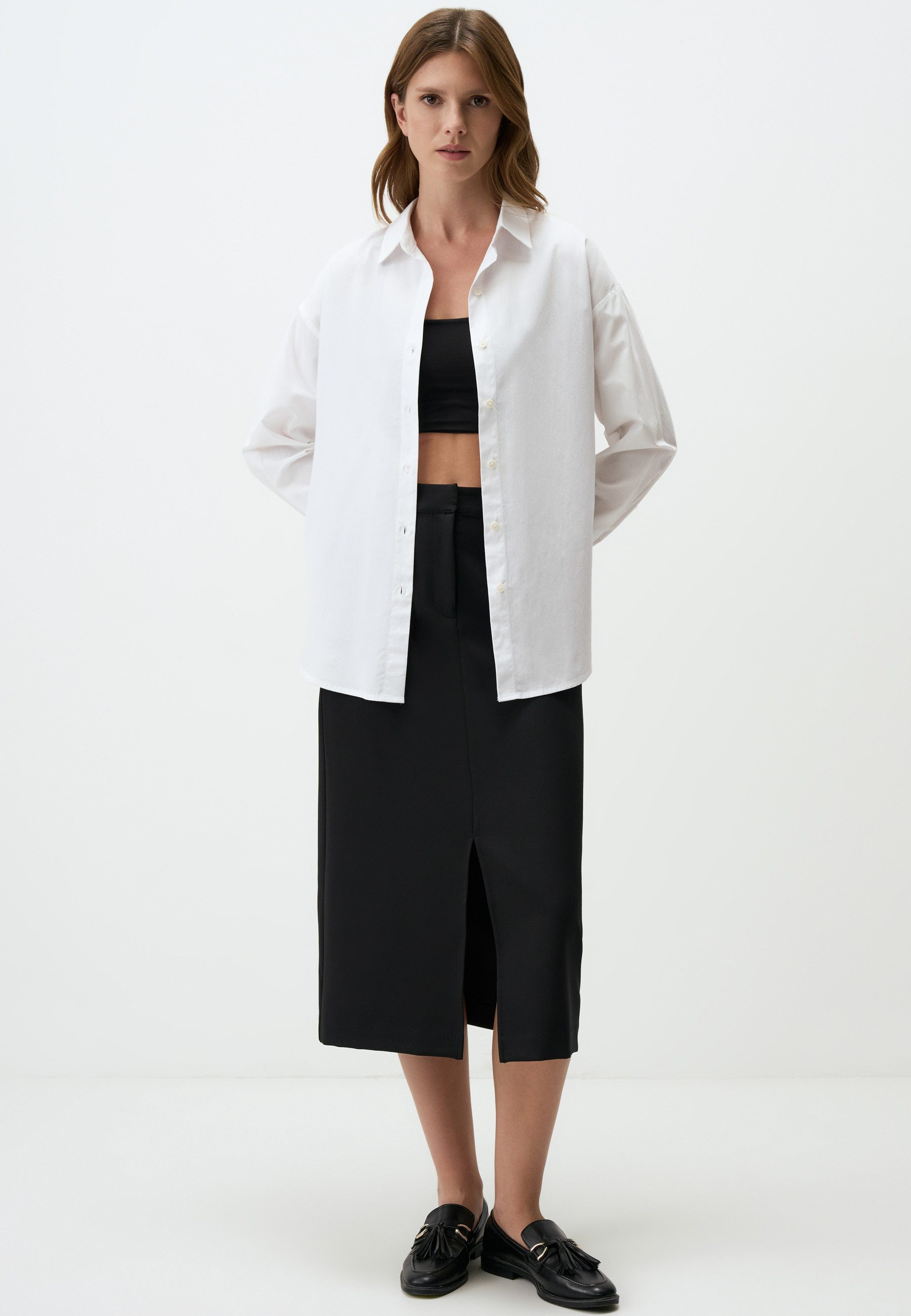 Minirock Schmal geschnitten Hohe Taille Midi Rock mit Schlitz Detail