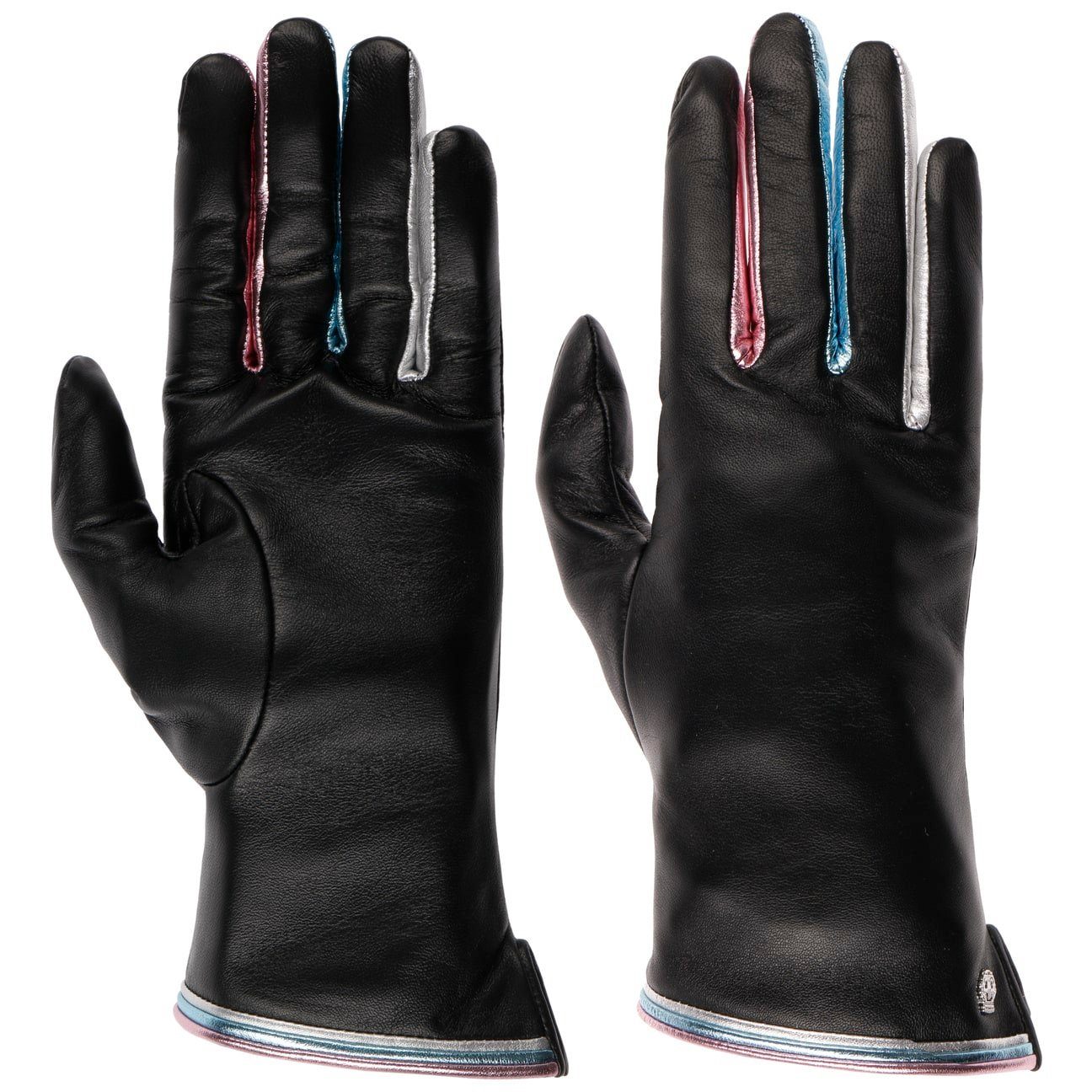 Roeckl Lederhandschuhe Nappalederhandschuhe schwarz-blau mit Futter